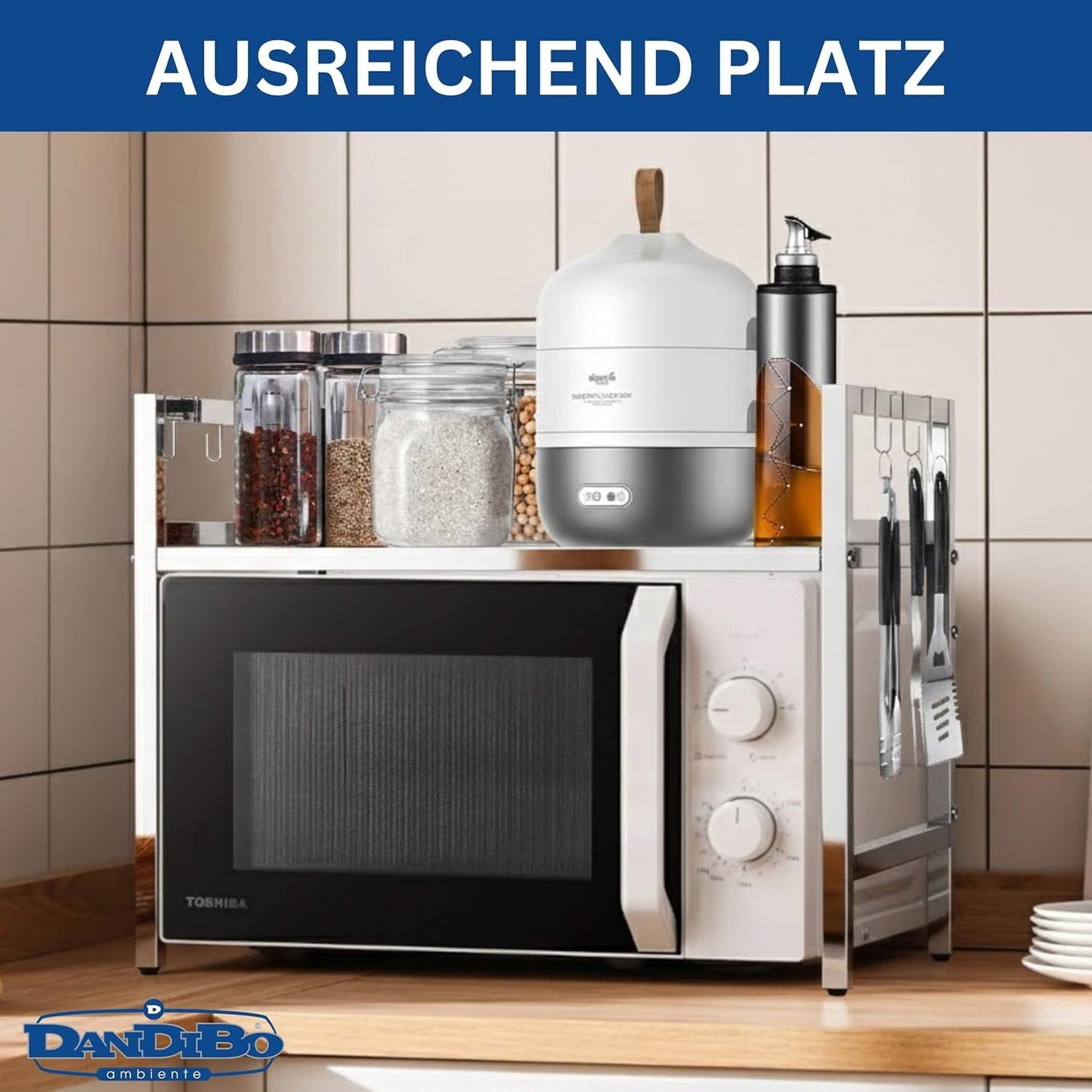 Verstellbares Mikrowellenregal 2-stufig, Silber/Edelstahl 2 Stufig, Höhe 46 cm