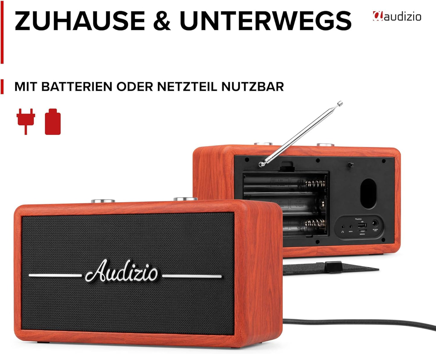 Tune60 DAB Radio mit Bluetooth und Wecker, Rot