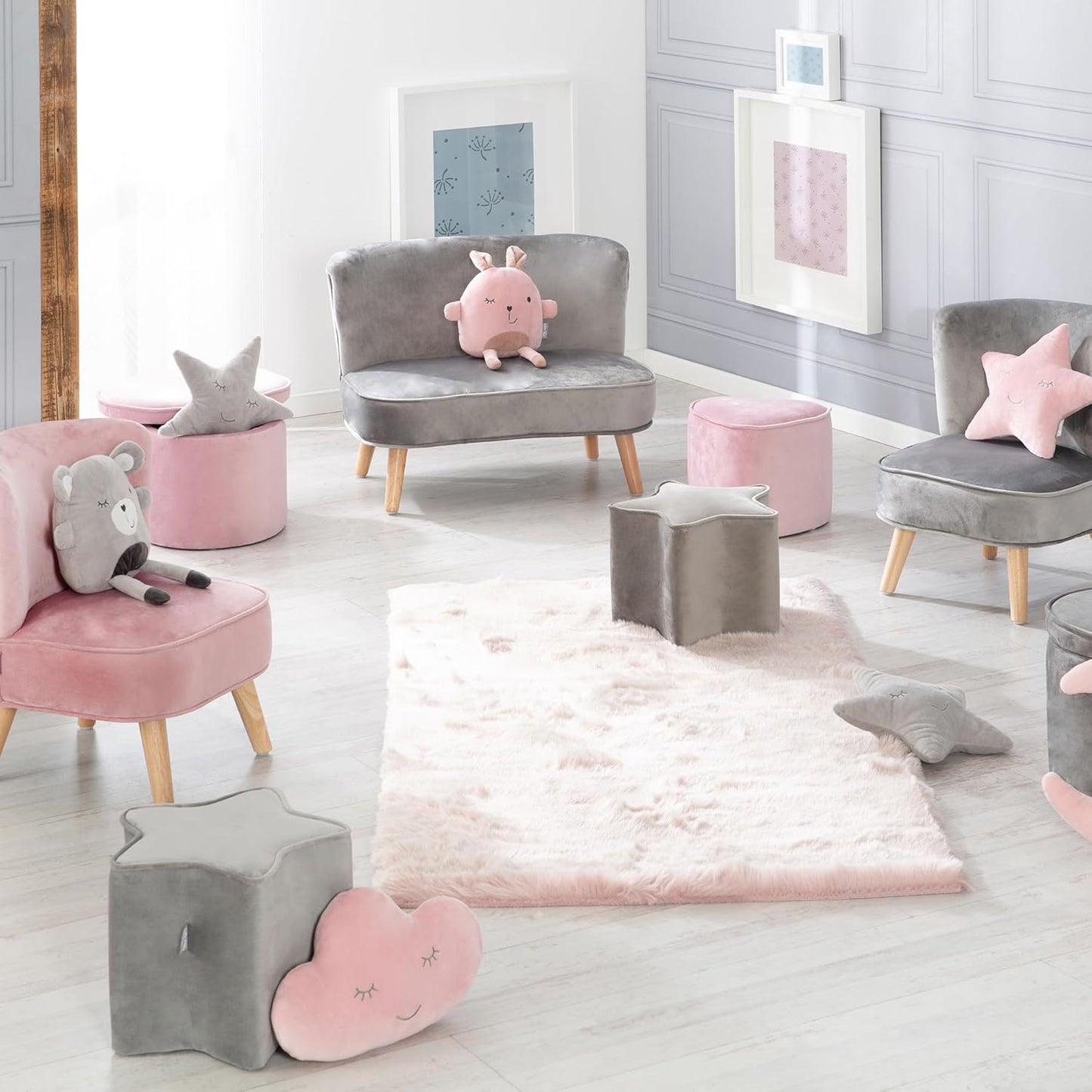 Kinderhocker Lil Sofa, Sternform Silbergrau