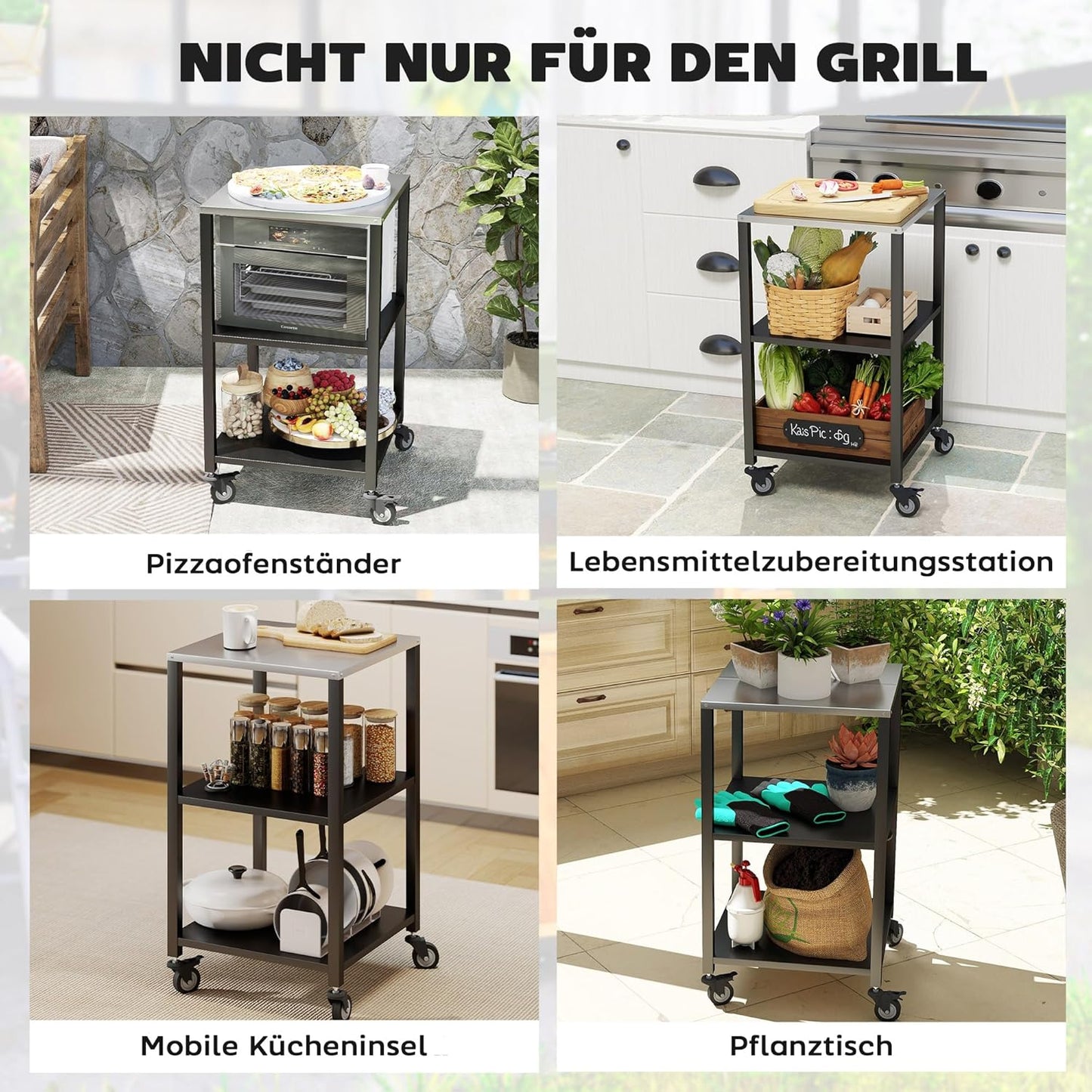3-Etagen Grillwagen mit Arbeitsfläche