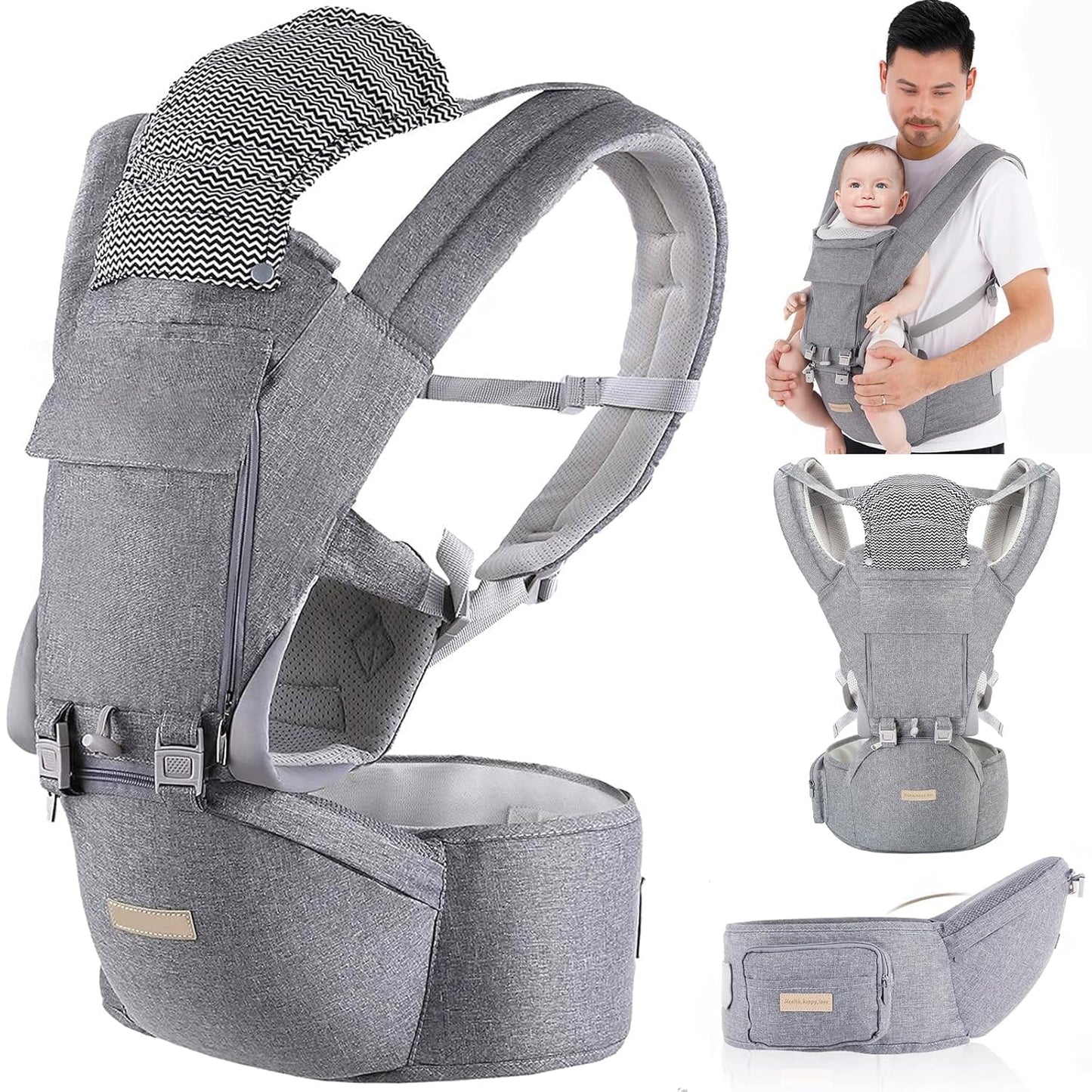 Ergonomische 9-in-1 Babytrage für Neugeborene, Grau