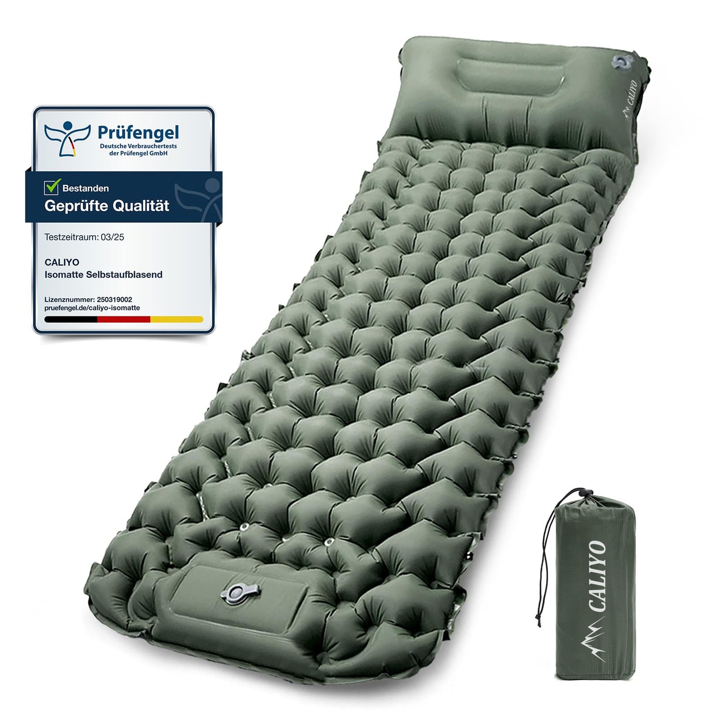 Selbstaufblasende Camping-Isomatte mit Fusspumpe, Einzeln-khaki