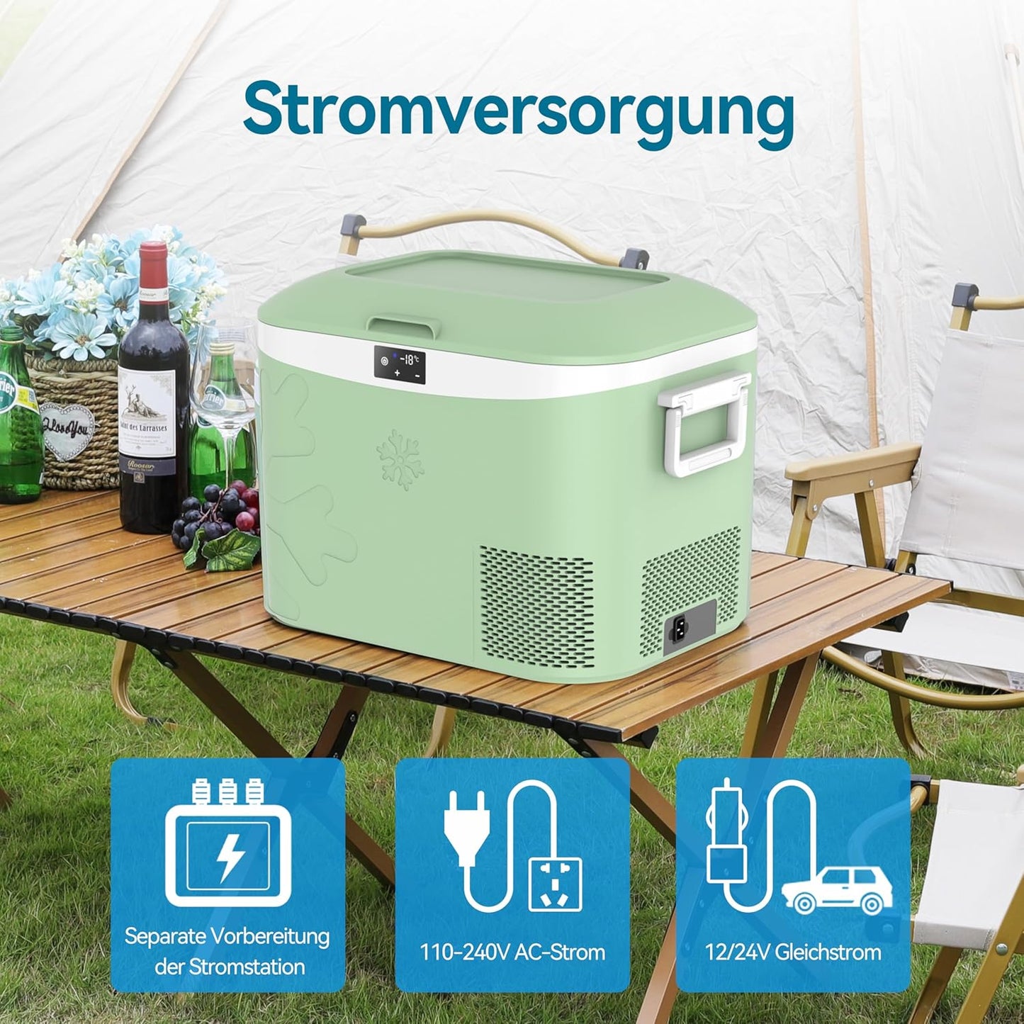 Tragbare Kühlbox für Auto & Camping, 18 Liter Grün