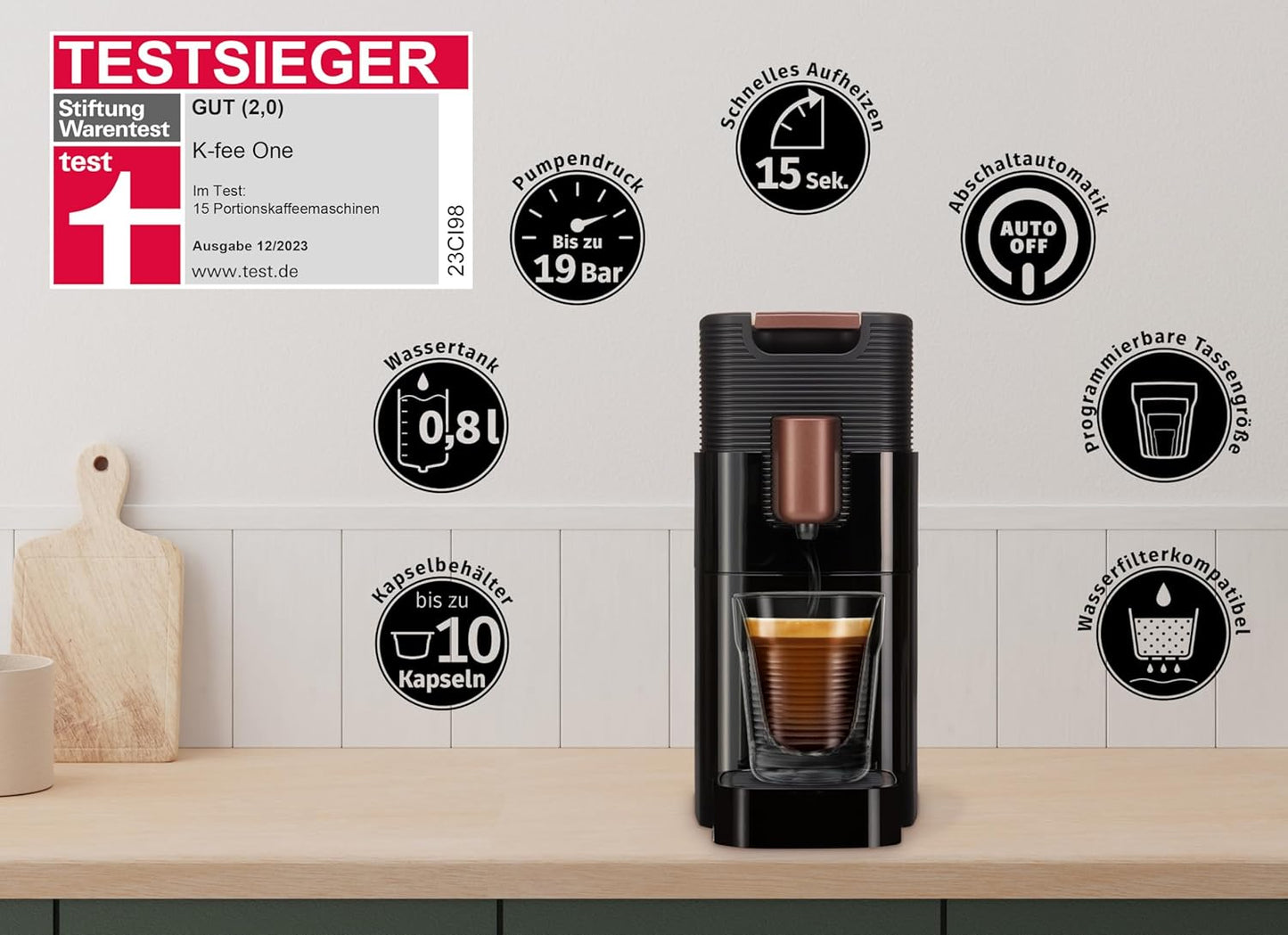 Kapselmaschine 19 Bar, 0,8 L Wassertank