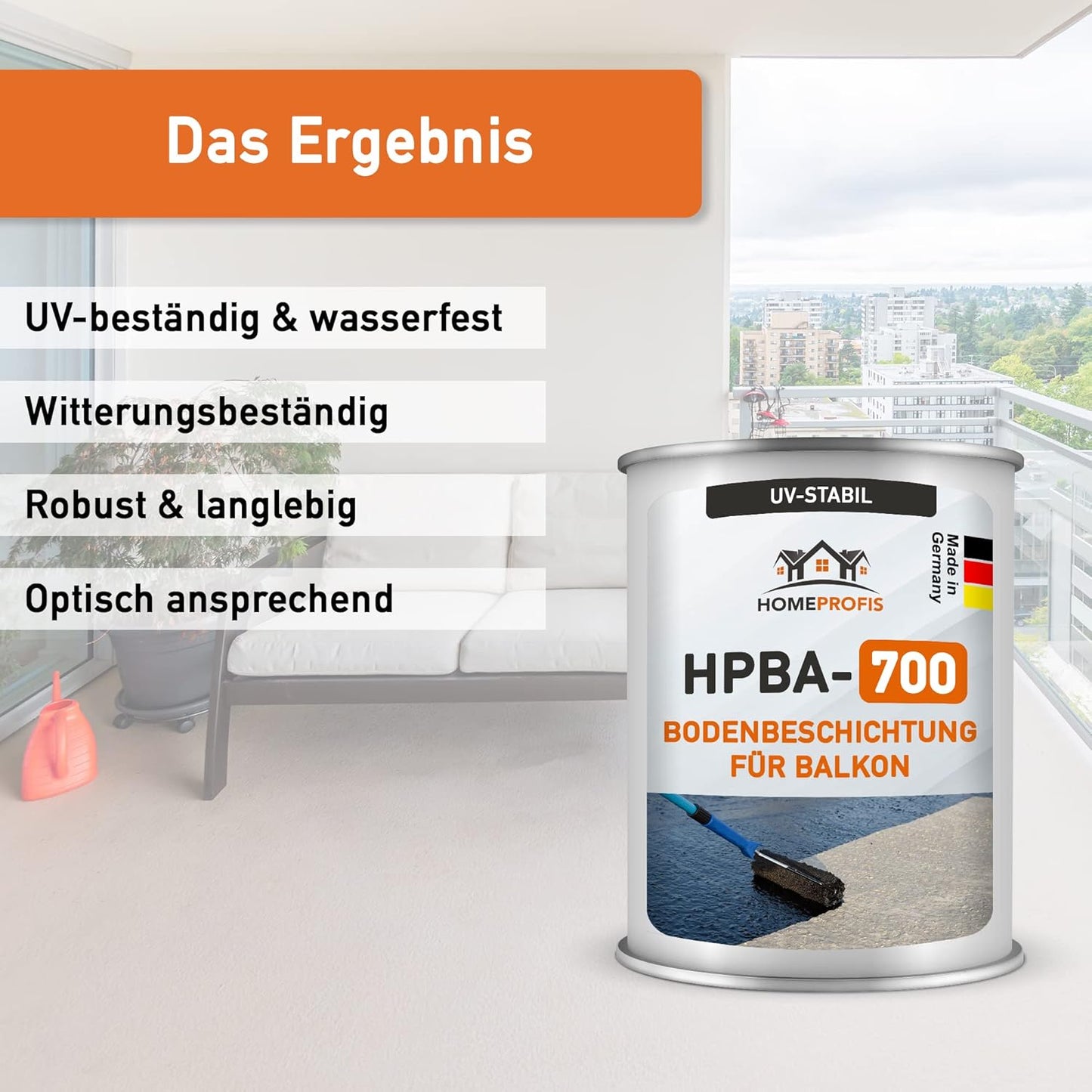 HPBA-700 1K Bodenfarbe für Balkon & Terrasse (2,5 kg), 2,5 kg | bis zu 12,5m² (Seidenmatt) RAL 7032 (Kieselgrau)