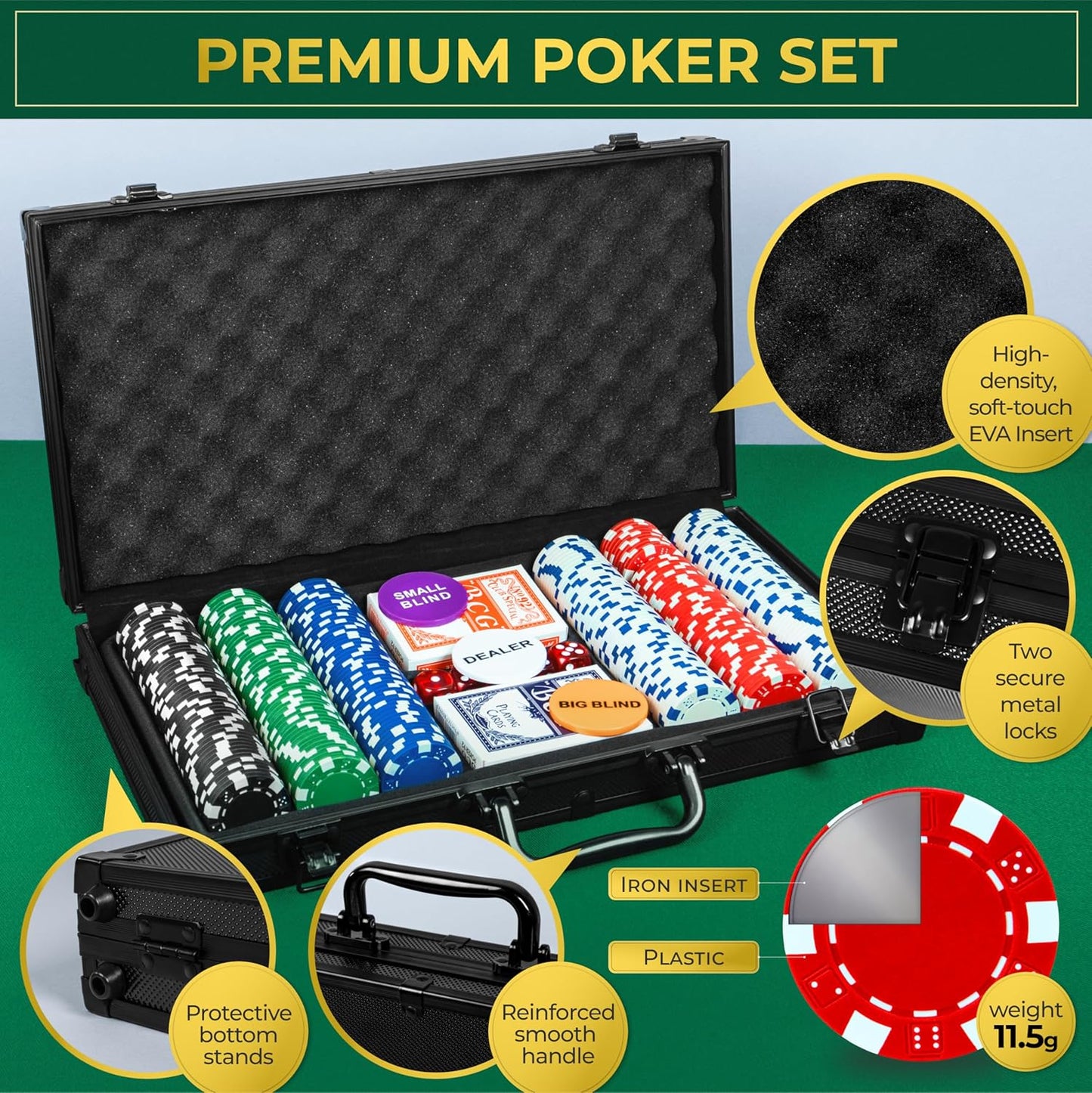 Pokerkoffer Set mit 300 Chips und Zubehör