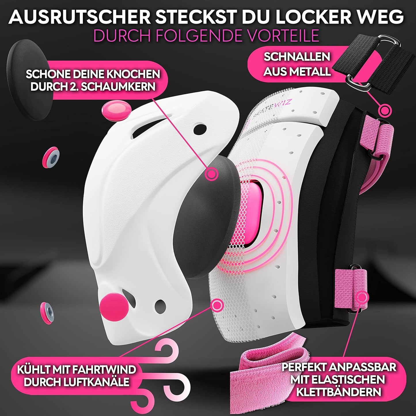 Kinder Protektoren Set, Rosa - Neues Modell L