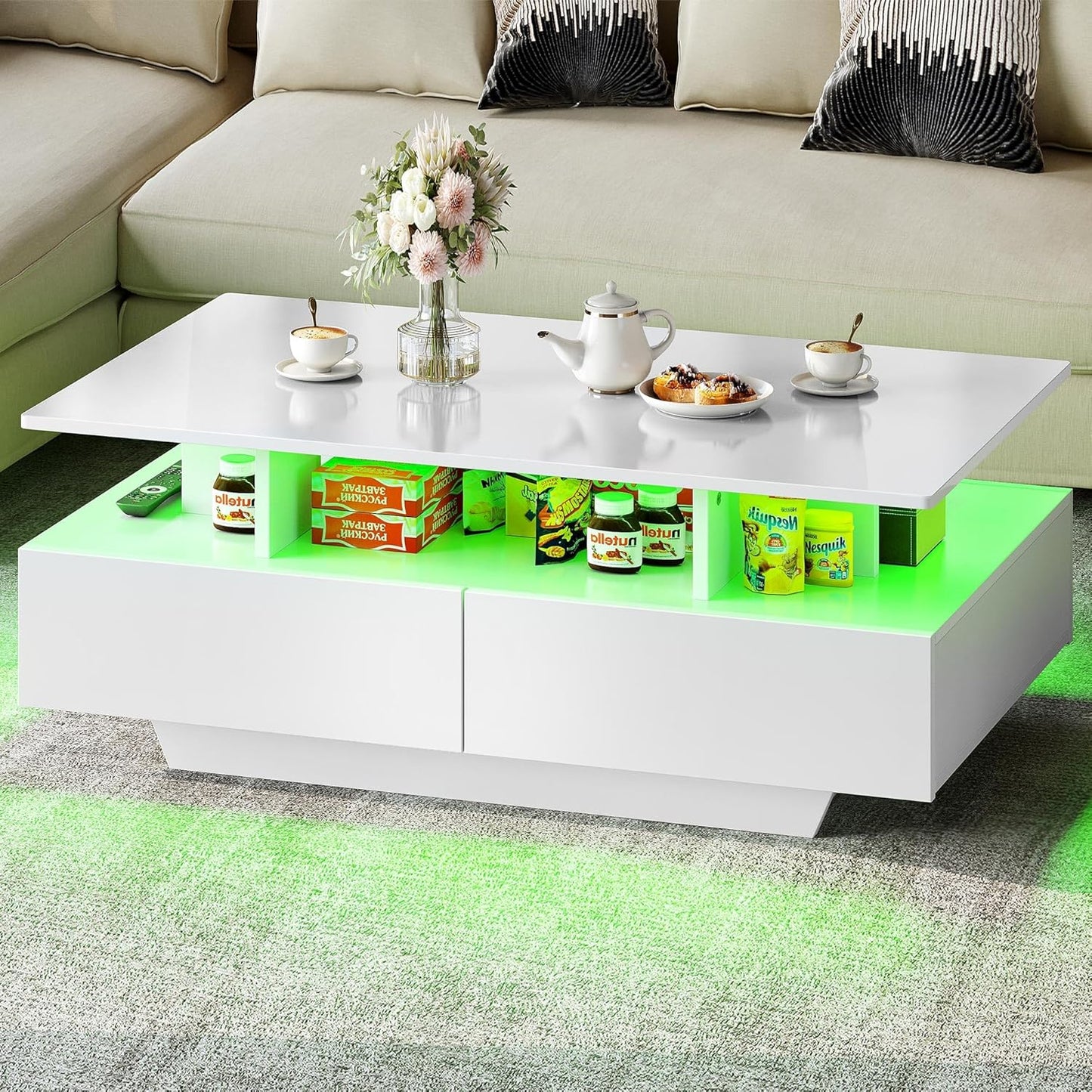 Moderner Couchtisch mit LED und Schubladen