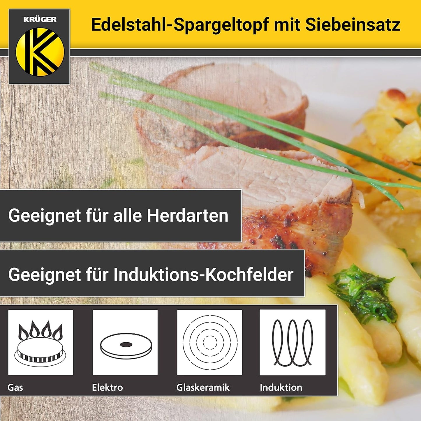 Edelstahl-Spargeltopf mit Siebeinsatz und Glasdeckel
