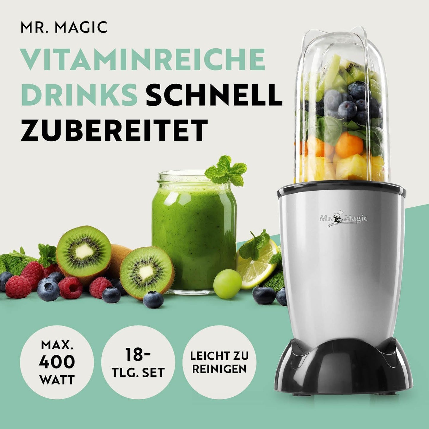 Mr. Magic Mixer-Set, Mr. Magic 2.0 | 400W | XL-Set Silber-schwarz | 400 W Gs | L-set