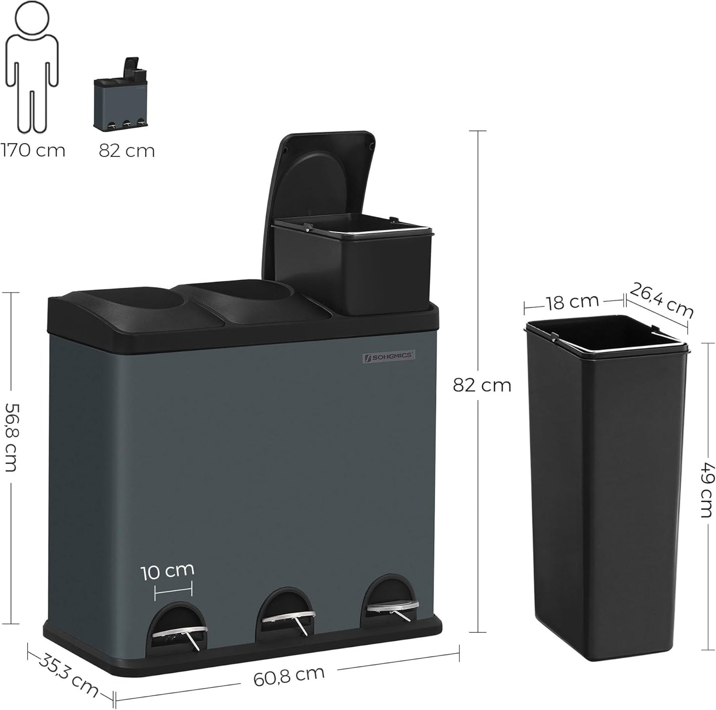LTB54G Mülltrennsystem, Grau-schwarz