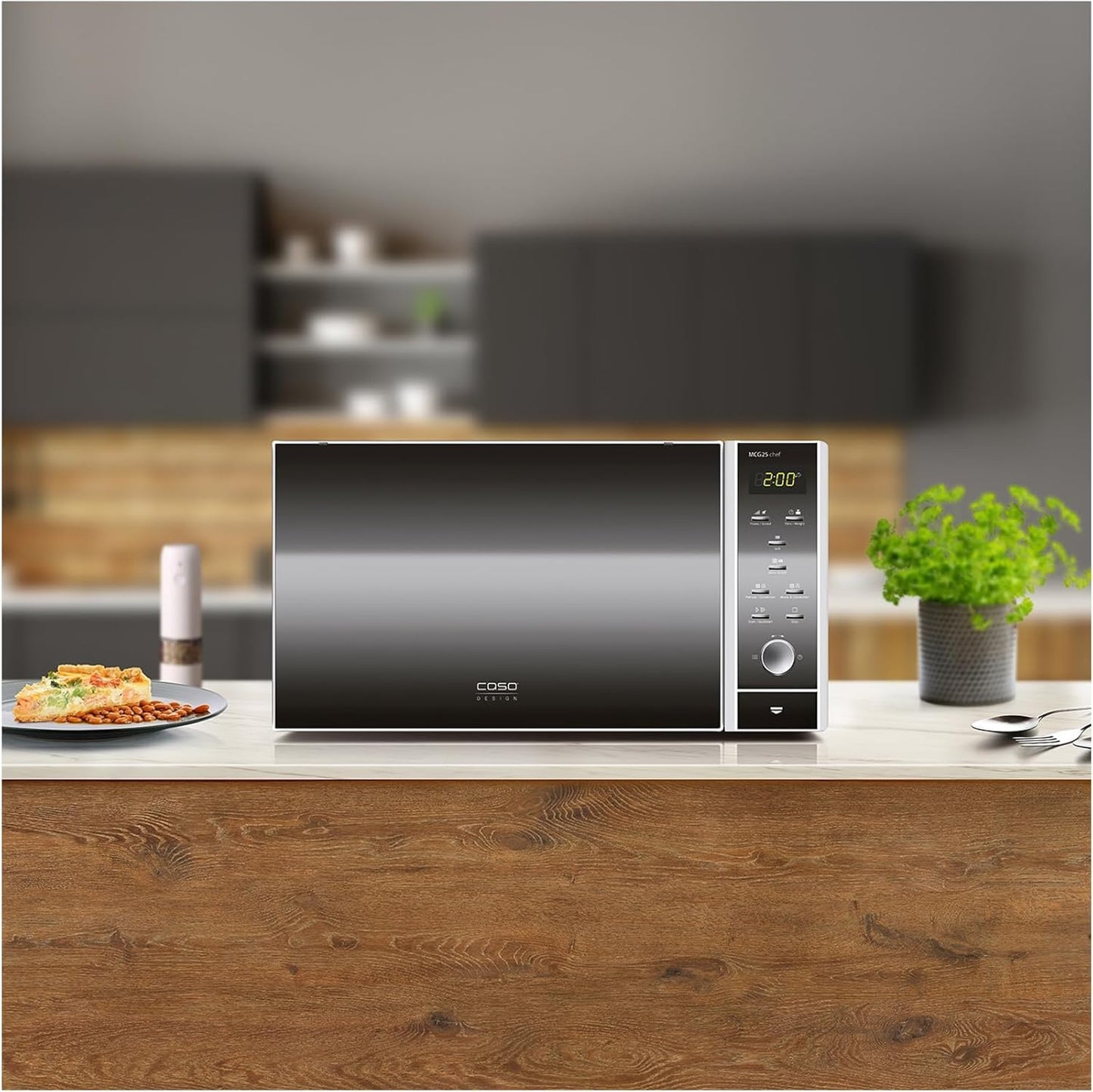 MCG 25 Chef 3-in-1 Mikrowelle mit Grill und Heissluft, 25 Liter, Drehteller, Single