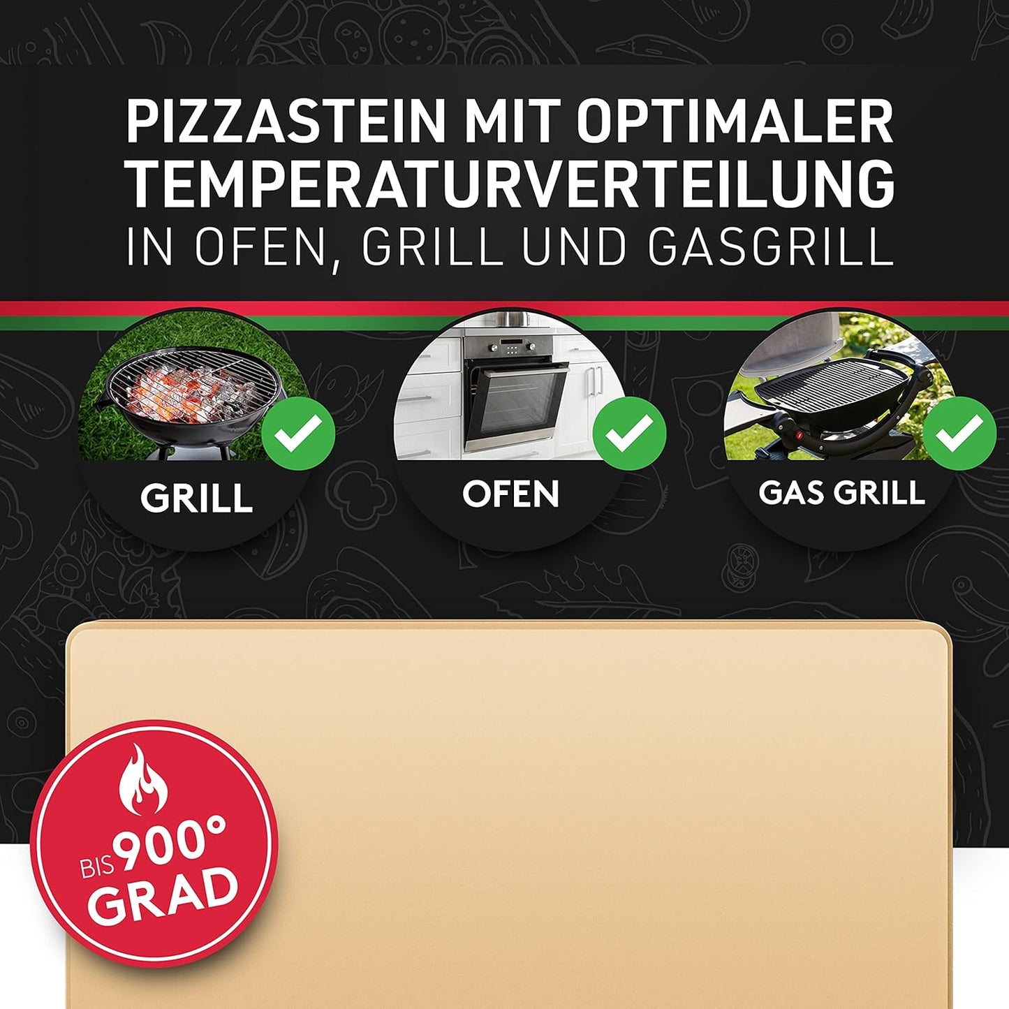 Pizzastein für Backofen & Gasgrill bis 900 °C, Grau" Oder "Beige"