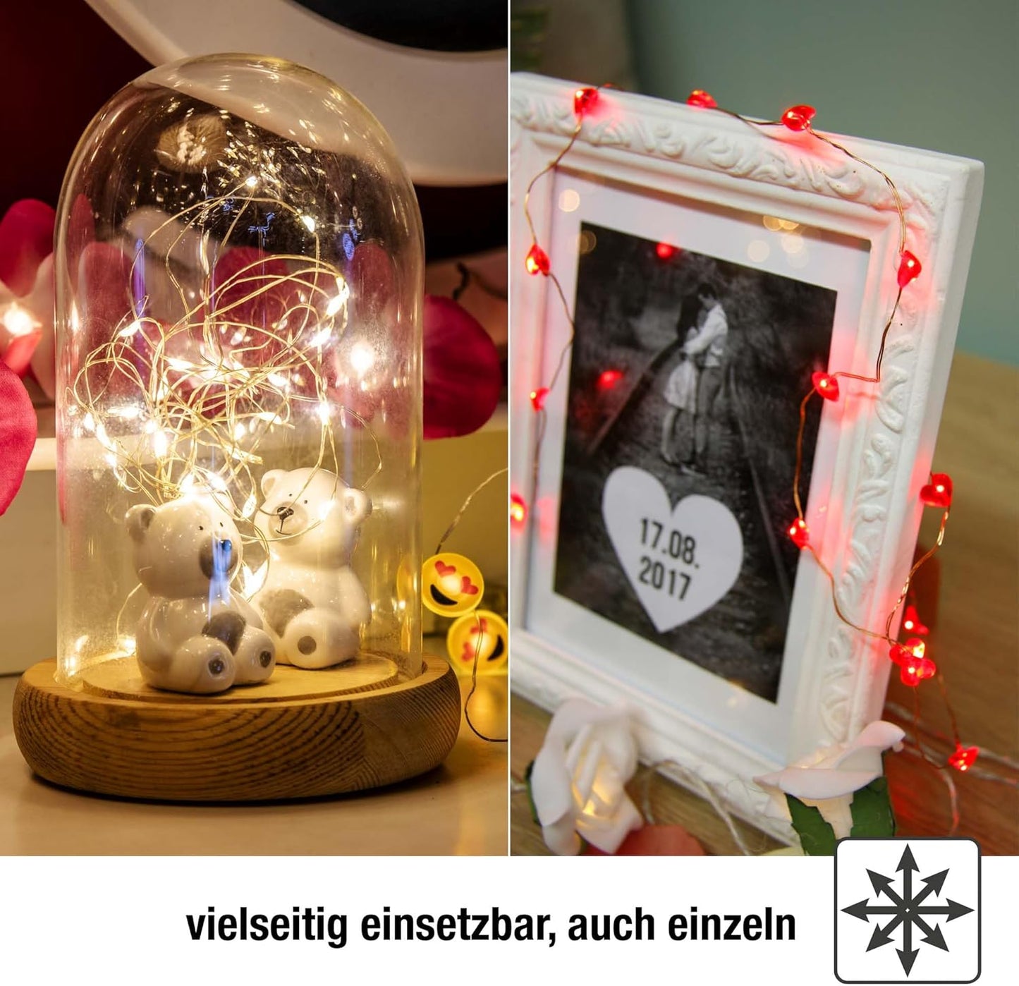 DIY Glasglocken-Set mit Herzlichterkette, 50 LEDs, Glasglocke mit Herzlichterkette Set