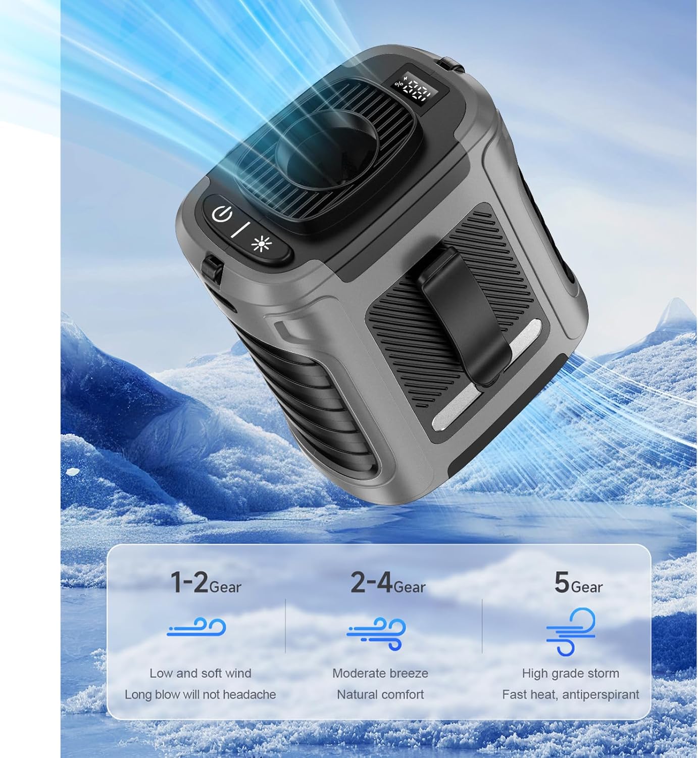 Tragbarer USB-Clip-Ventilator, Grau
