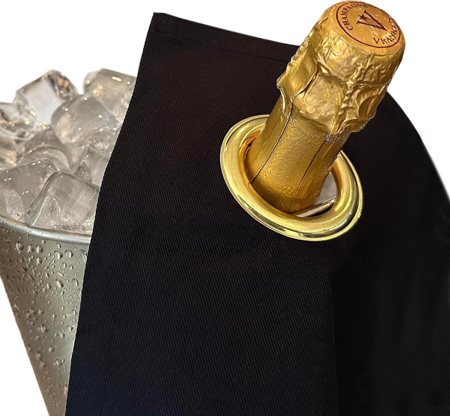 Flaschentuch CL-42 mit Metallring für Eiskübel, Schwarz mit Goldenem Metallring 1 Stück