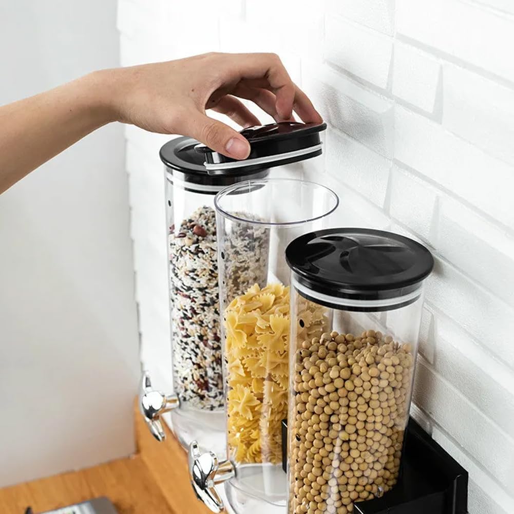 Dreifacher Müsli-Spender zur Wandmontage, Schwarz