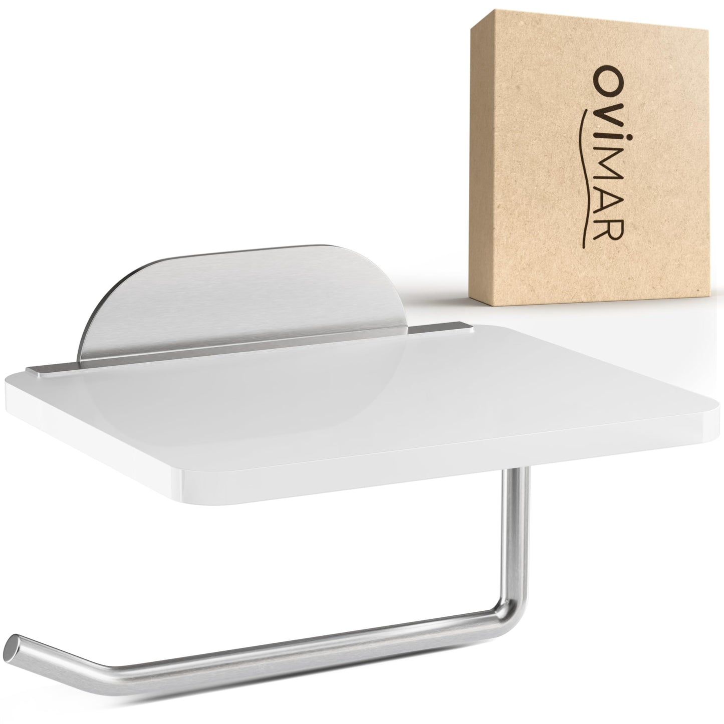 Toilettenpapierhalter mit Ablage Helnaes, Argent Pour coller