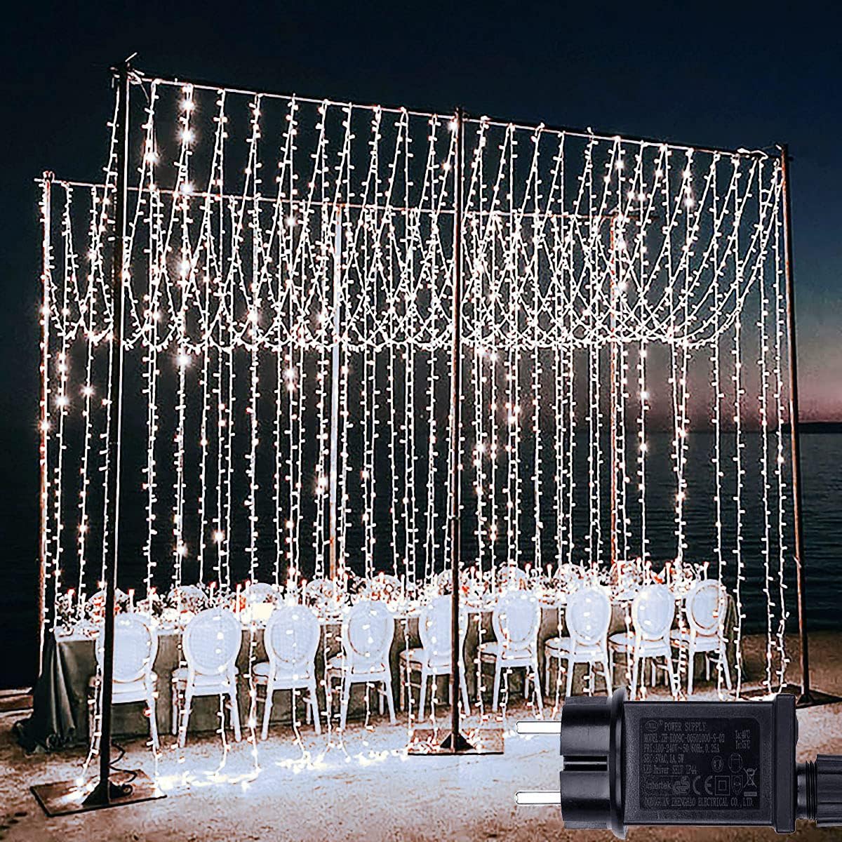LED Lichtervorhang 6x3m mit 8 Modi, wasserdicht, erweiterbar, 1 Stück
