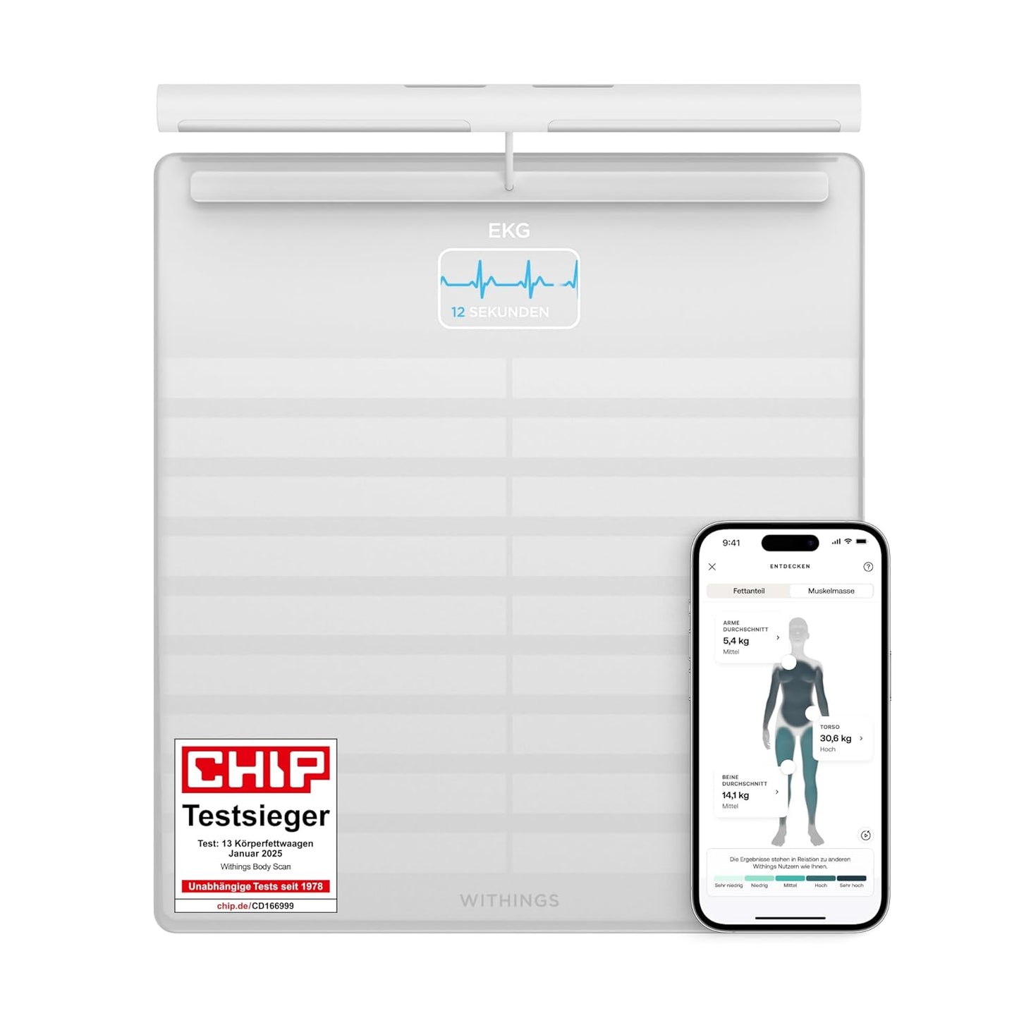 Body Scan WLAN-Waage mit Körperanalyse, Weiss, Body Scan