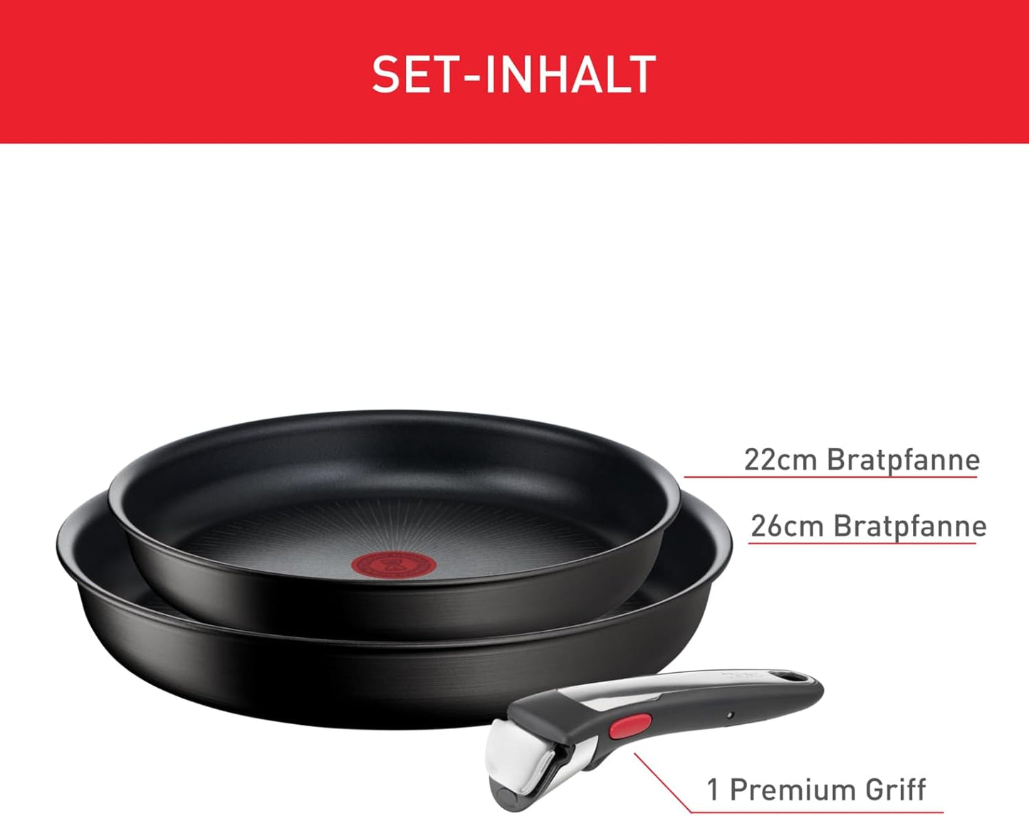 3-teiliges Pfannenset Ingenio Unlimited On, Pfannenset 3-tlg - 22/ 26cm + Griff