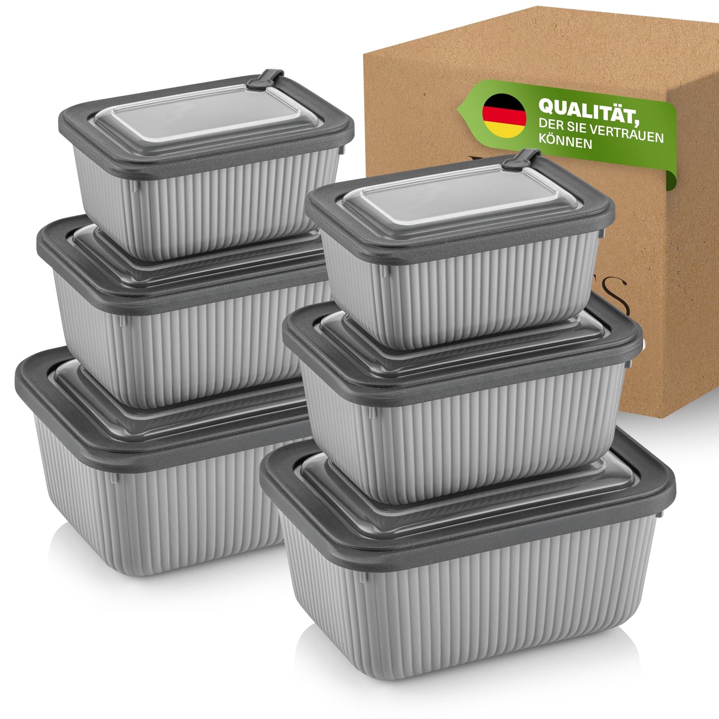 6er-Set Frischhaltedosen mit Ventildeckel, Grau 6er Set Rechteckig