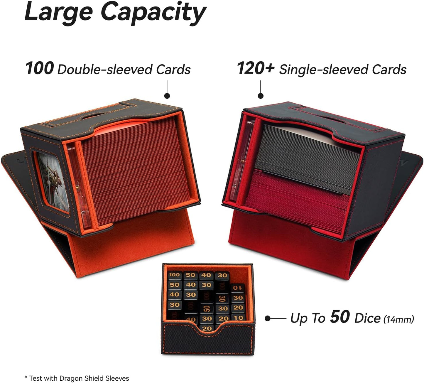 Commander Deckbox für MTG mit Karten- und Würfelschale, 1. Classic (Dunkelgrau/Orange)