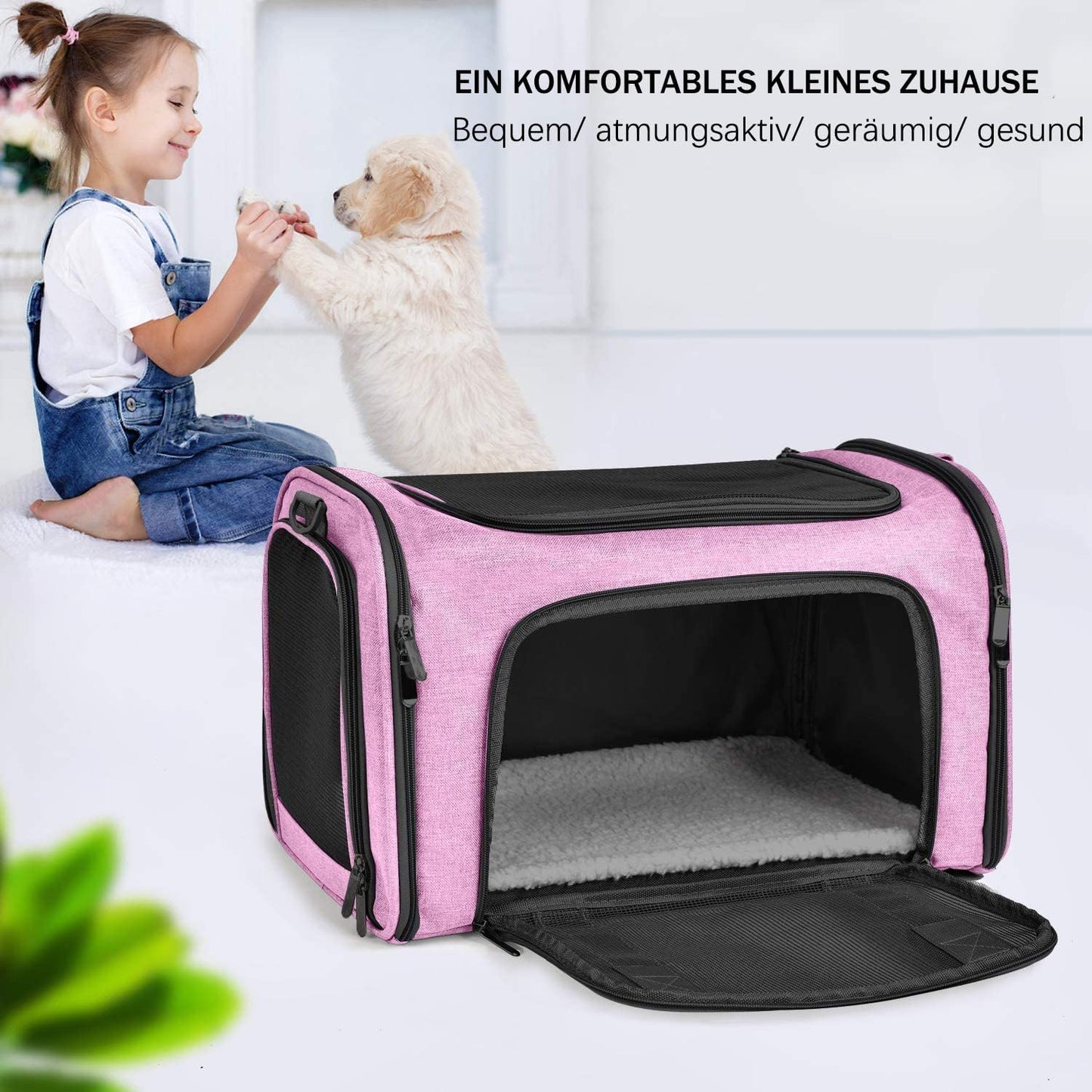 Faltbare Haustier-Transporttasche bis 5 kg, 43 x 28 x 28cm Rosa
