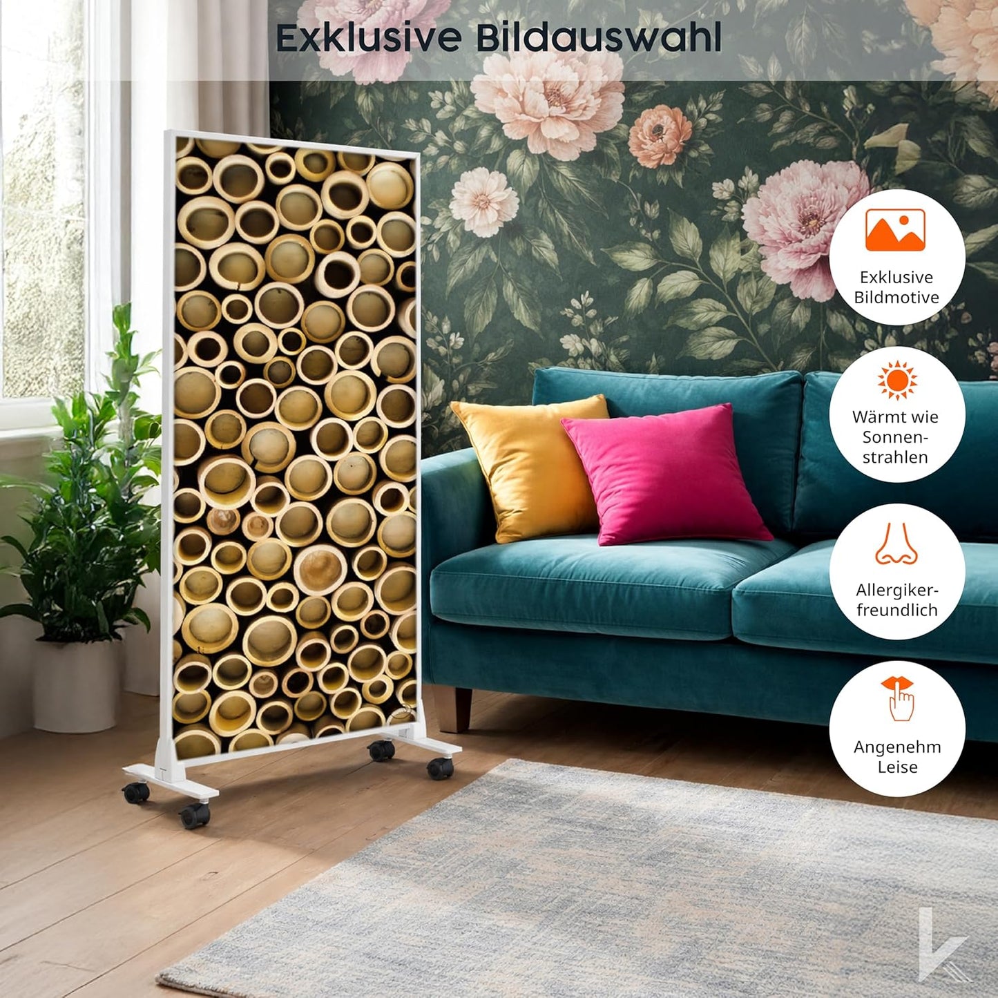Infrarotheizung Standgerät mit Thermostat, 450 W Blumen