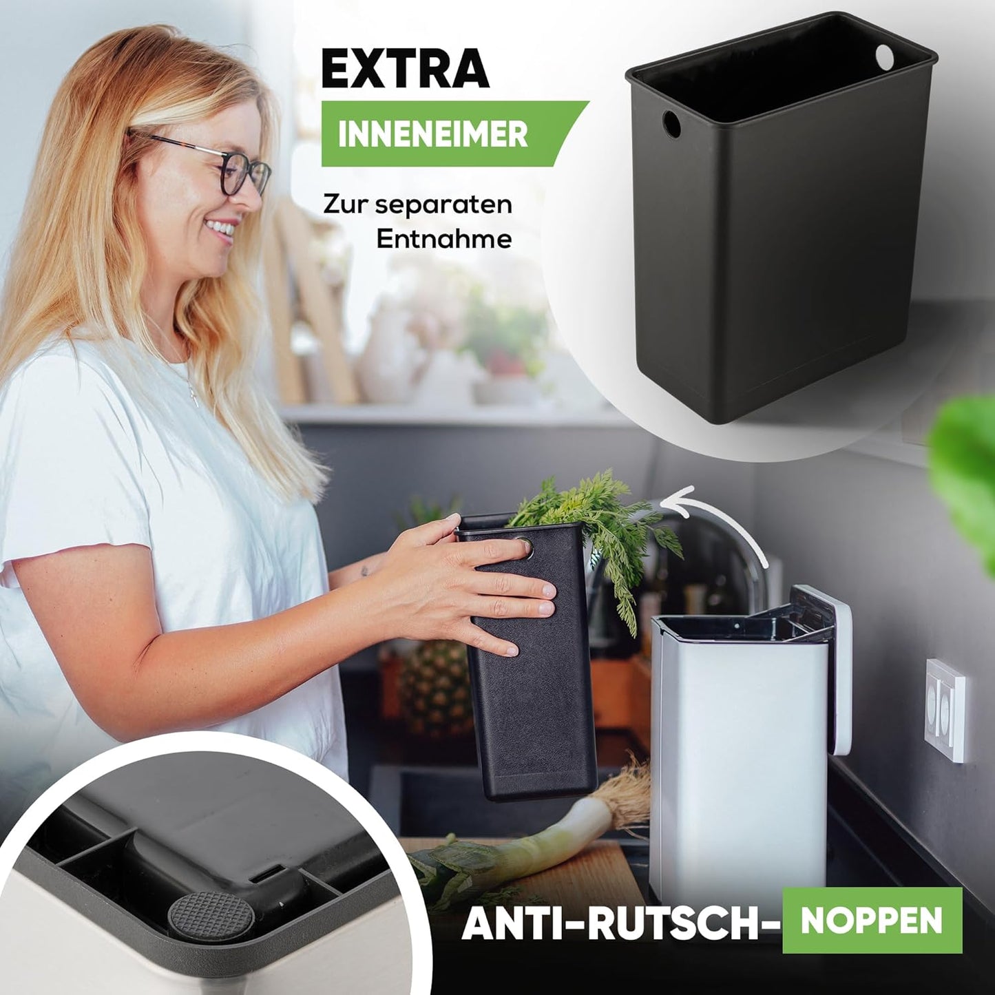 Komposteimer mit Geruchsfilter, Weiß matt 6l