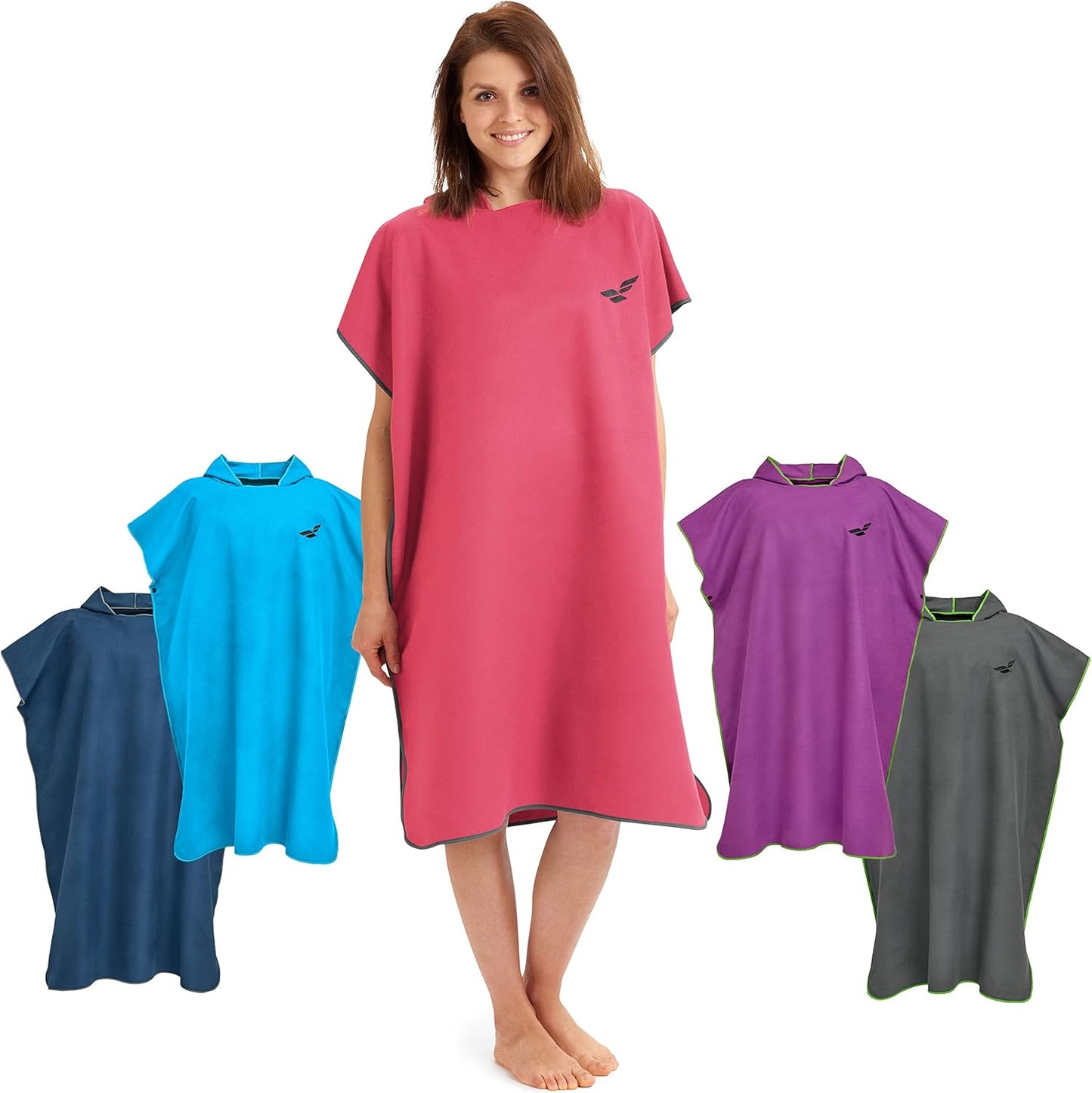 Badeponcho mit Kapuze, schnelltrocknend, 02-Large 17 - Koralle - Grau
