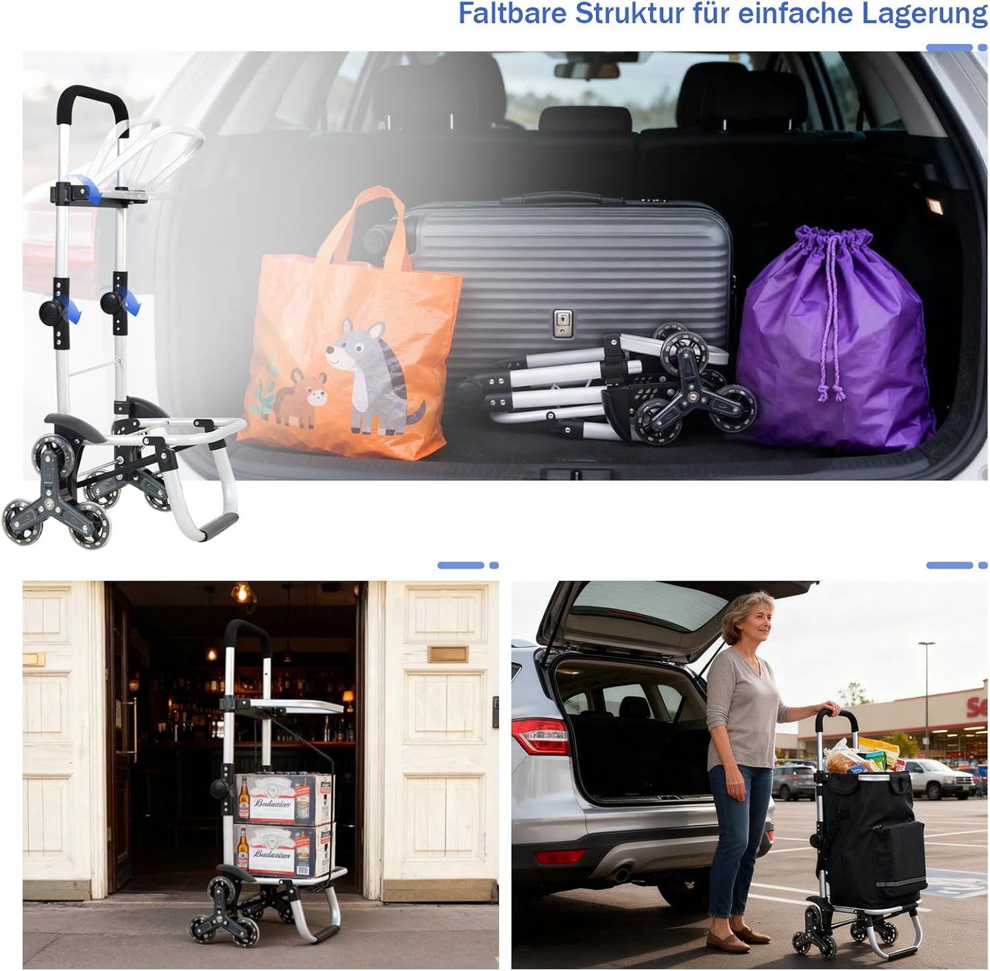 Einkaufstrolley mit Treppensteigerfunktion, Schwarz
