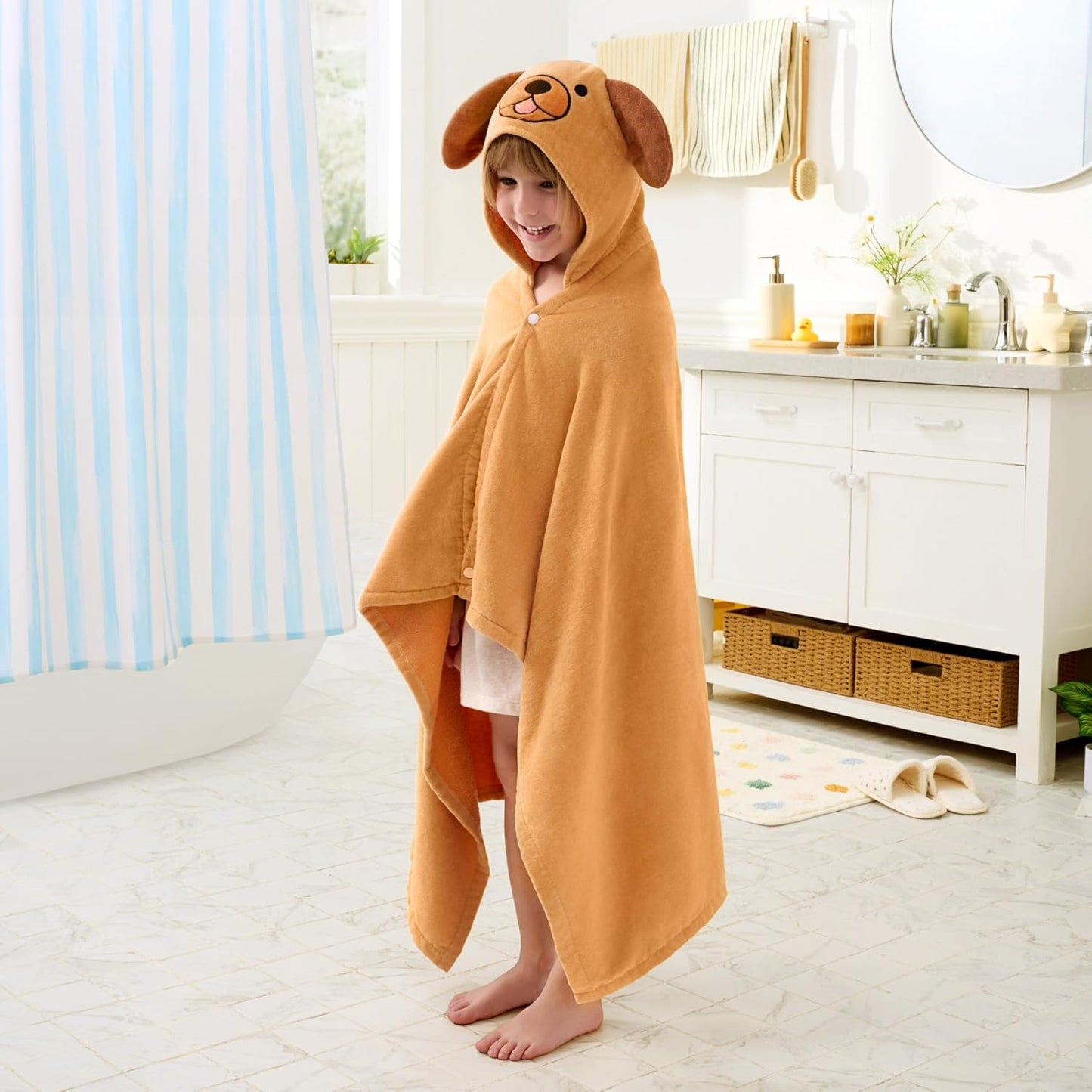 Kinder Kapuzenhandtuch Badeponcho aus Baumwolle, Braun