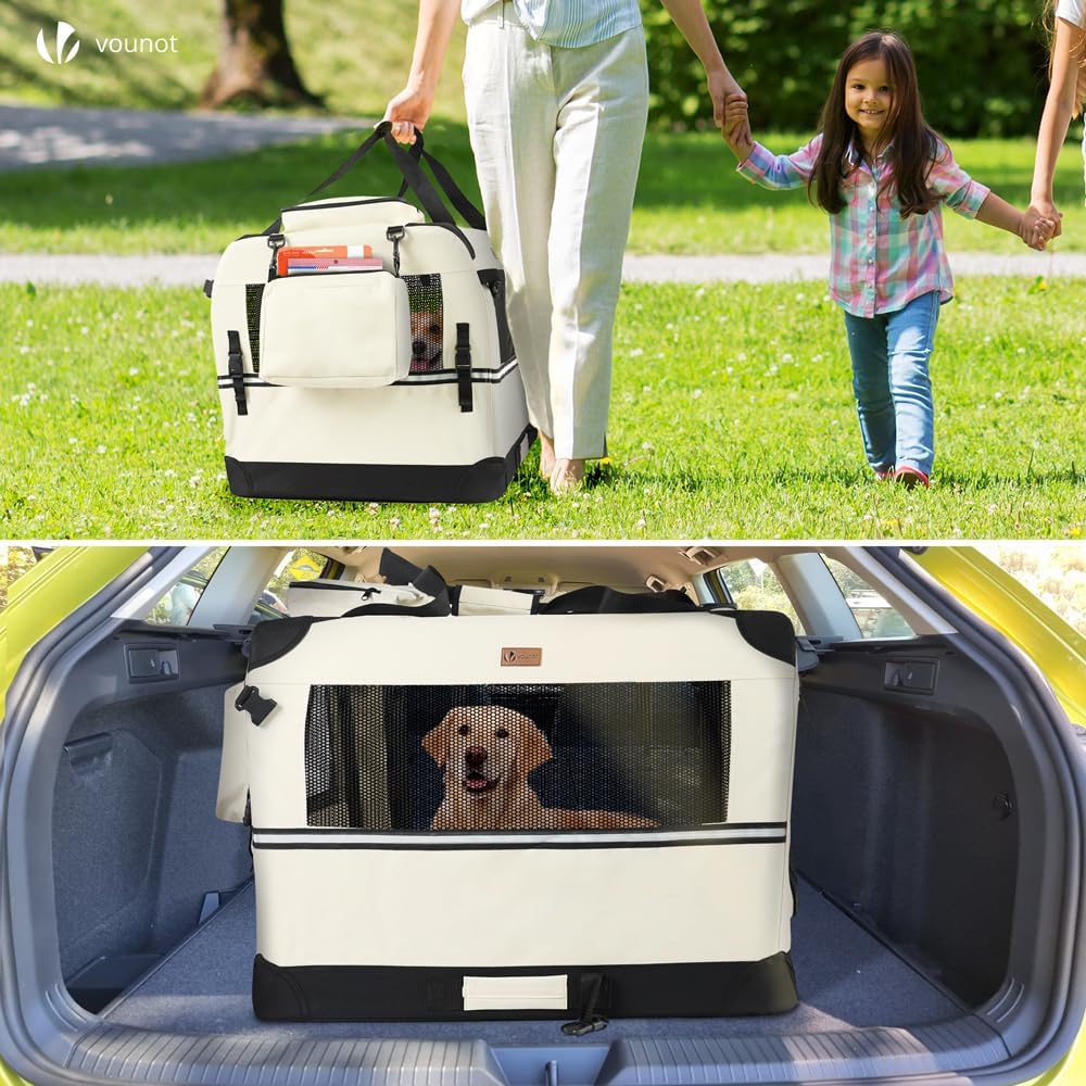 Faltbare Transportbox für Hunde und Katzen, L 82 x B 60 x H 60 cm Beige