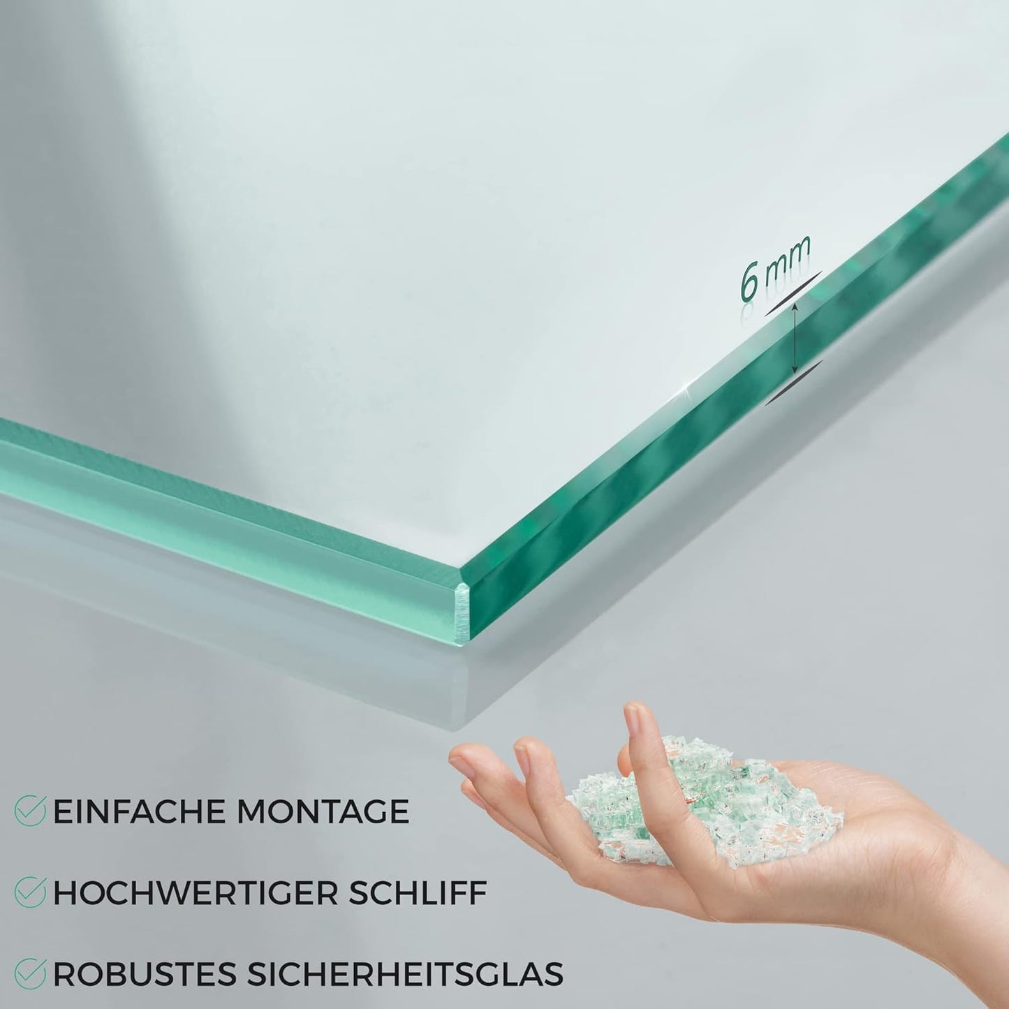 Glasregal Wandregal für Badezimmer 60cm, 60 x 10,16 x 0,6 cm Klarglas
