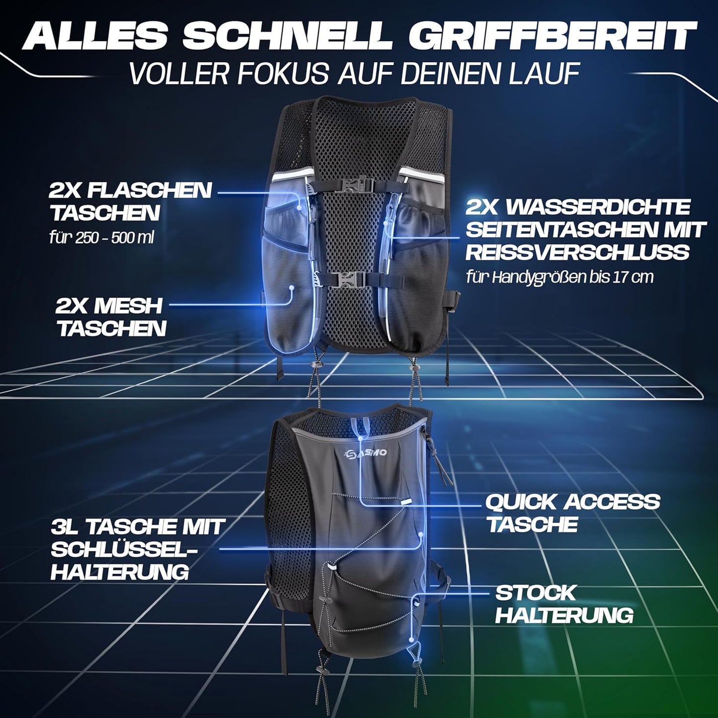 Laufweste, 5L - schwarz - mit 1x500ml 5L