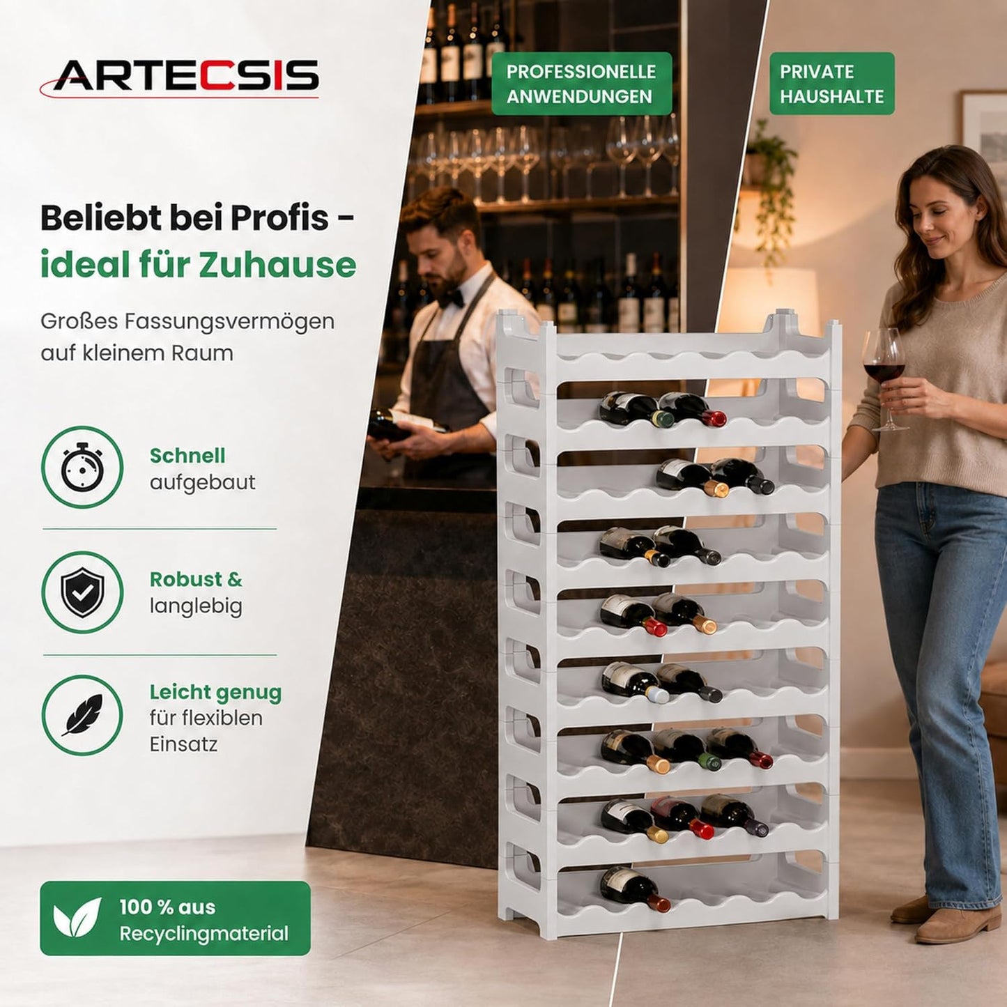 Stapelbares Weinregal für 60 Flaschen, Granitgrau 60 Flaschen