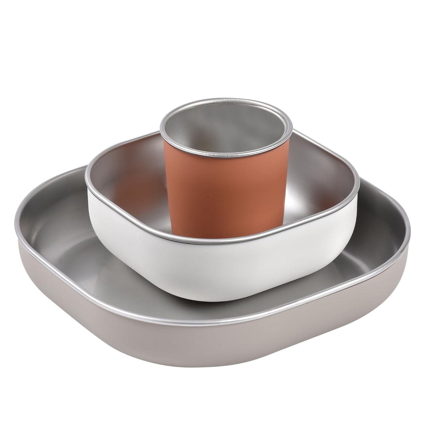 3-teiliges Babygeschirr-Set Inox, Terracotta