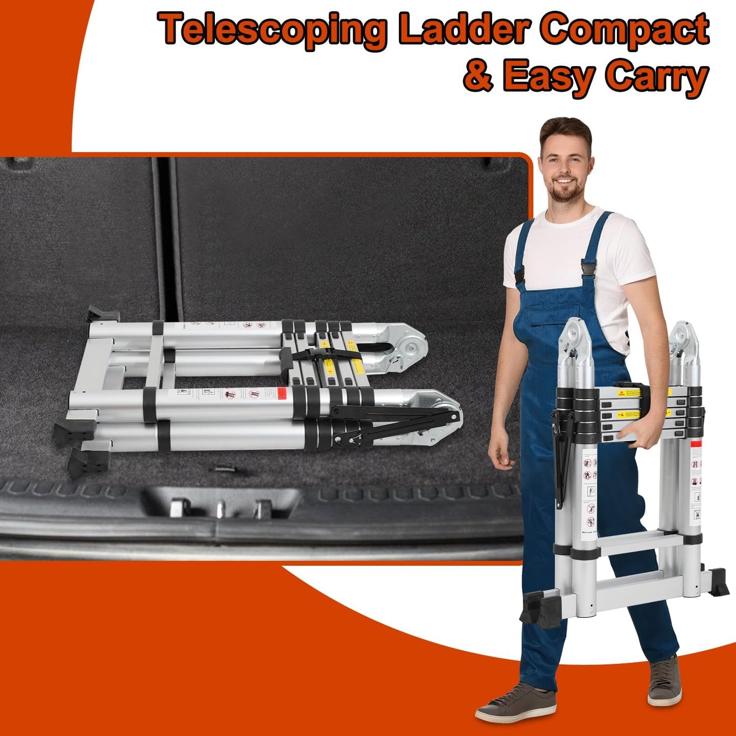 Teleskopleiter Aluminium klappbar 3.8m, 3.8(1.9+1.9)m Silber