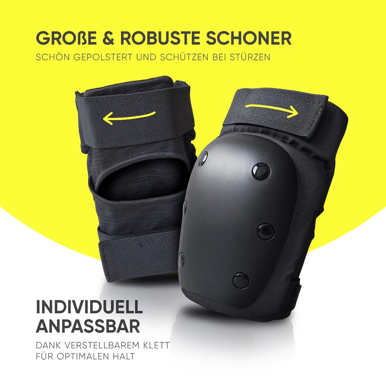 Skate Protektoren Set für Inliner & Skateboards, Schwarz L - Jugendliche / Erwachsene