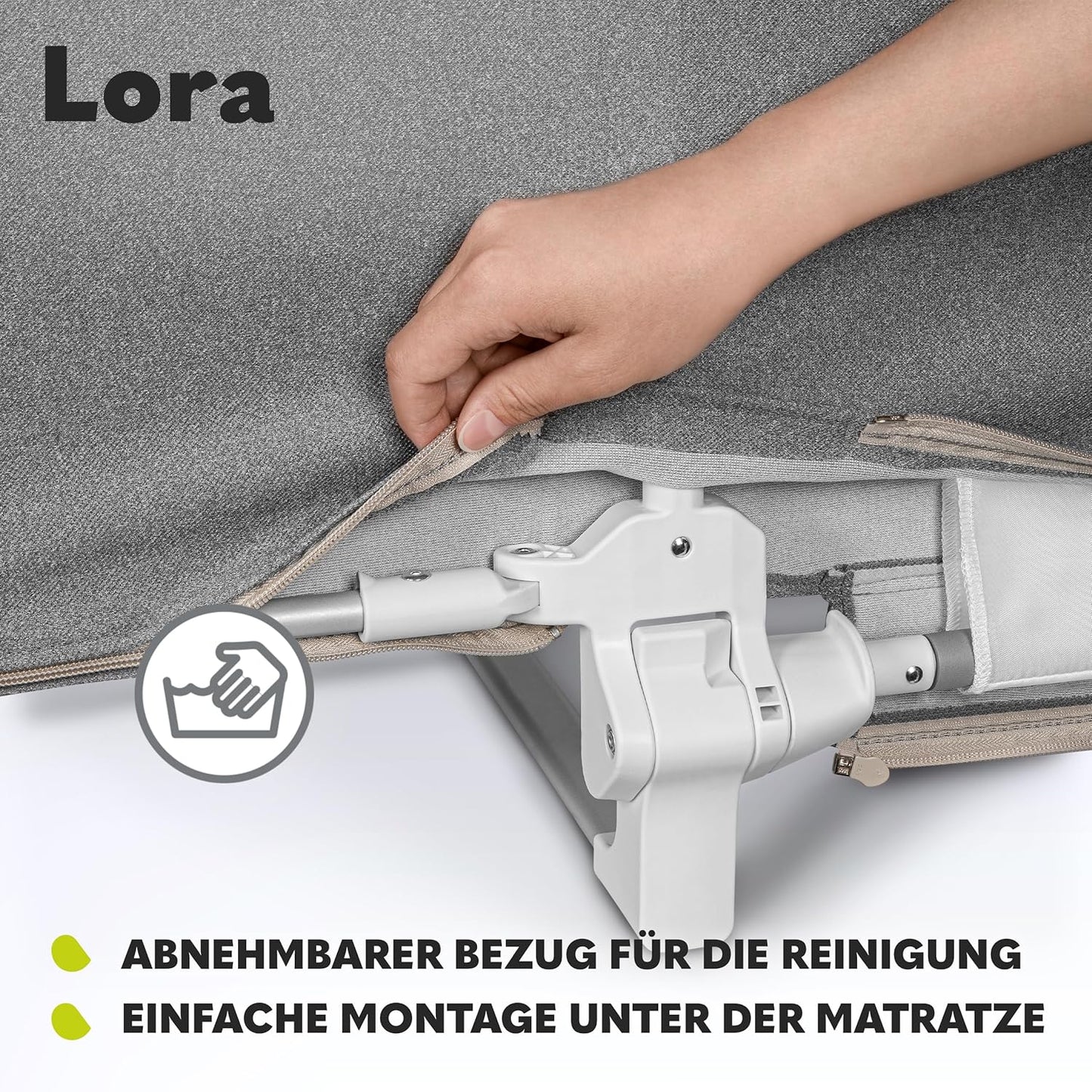 Lora - Tragbares Bettschutzgitter, Grau Stein 45 CM - 105 CM