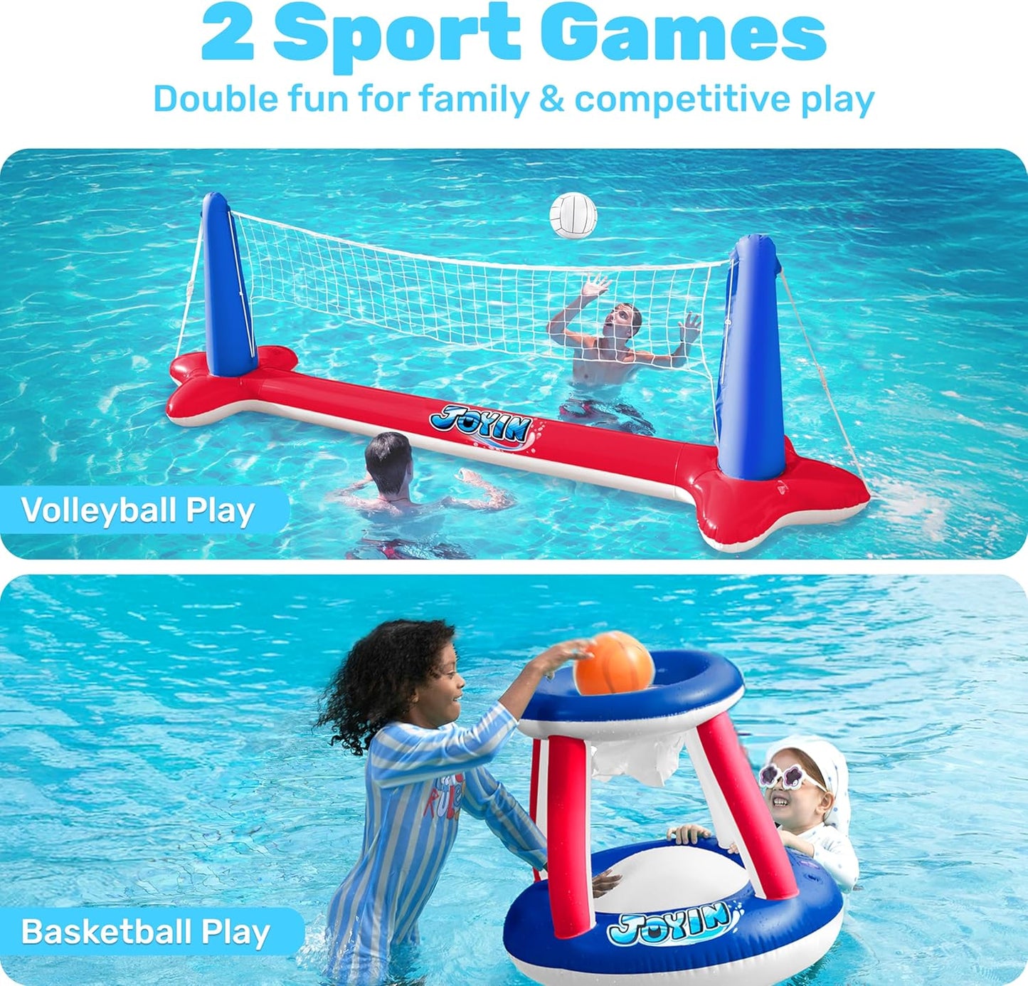 Aufblasbares Poolspiel-Set: Volleyball & Basketball, Rot
