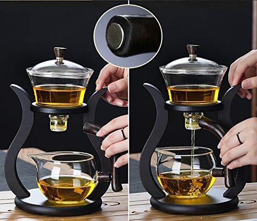 Lazy Kungfu Glas-Teekanne mit Magnet-Wasserdurchlauf, Teapot Only Holzfarben