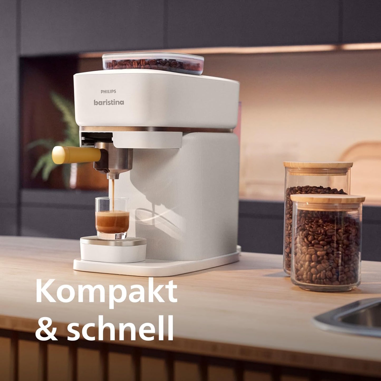 Baristina Espressomaschine, Kaffeemaschine ohne Milchlösung|Weiss/Gelb