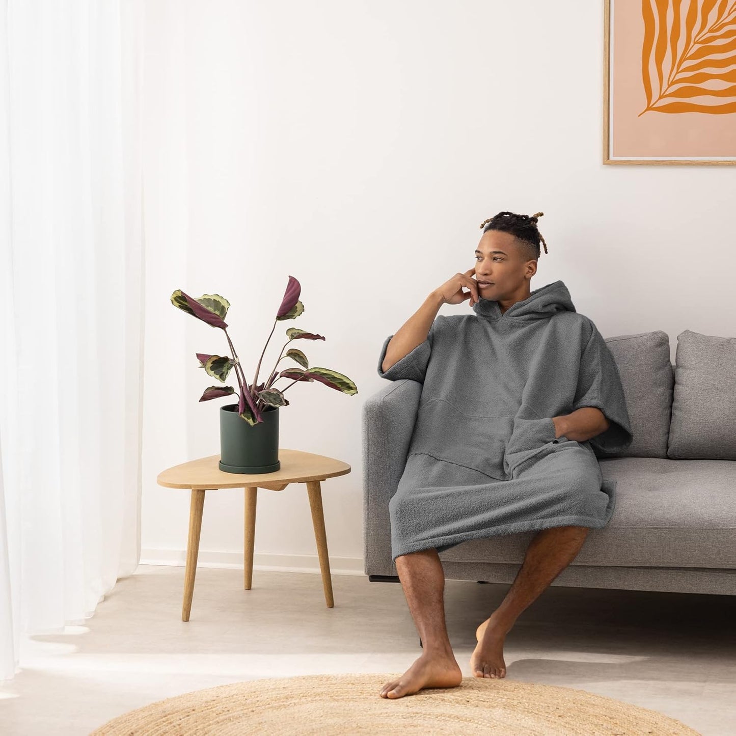 Surf Poncho mit Kapuze, S-M Dunkelgrau