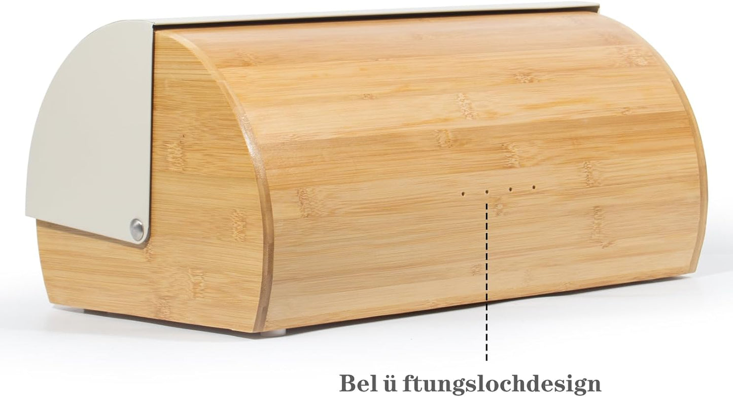 Brotkasten mit Deckel und Brotbeutel, Beige-39cm