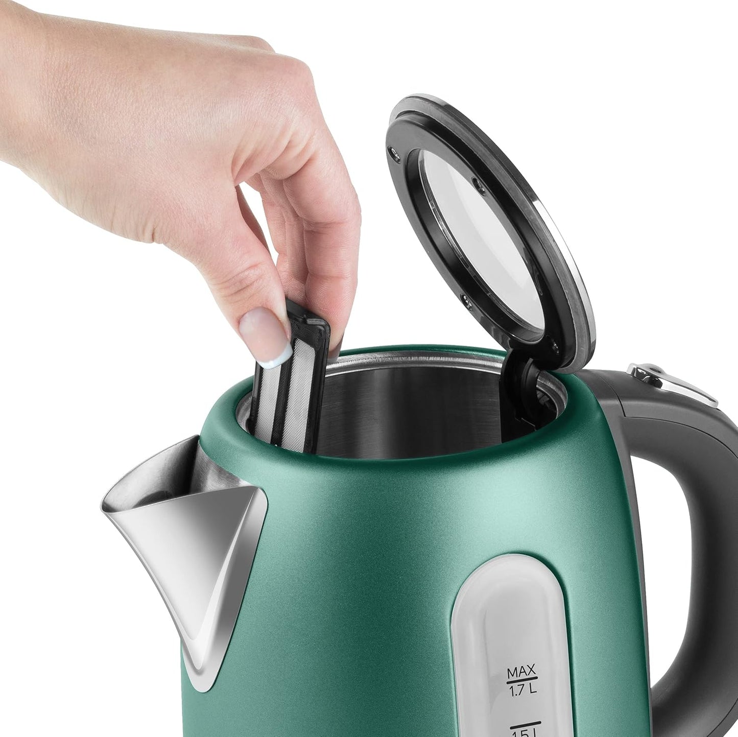 Edelstahl-Wasserkocher mit Filter (1,7 L, 2150 W), Grün