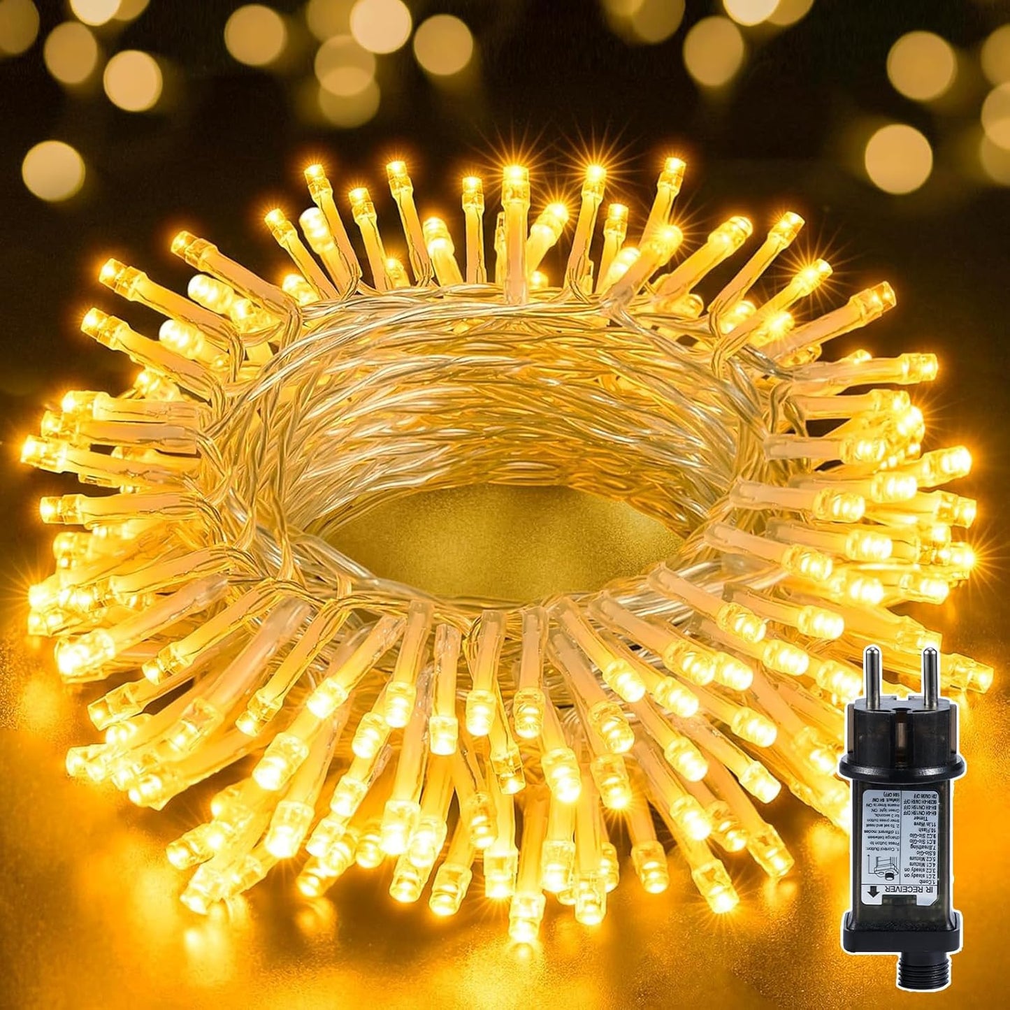 Lichterkette mit Timer, Warmweiss(transparent) / 10M/100LED