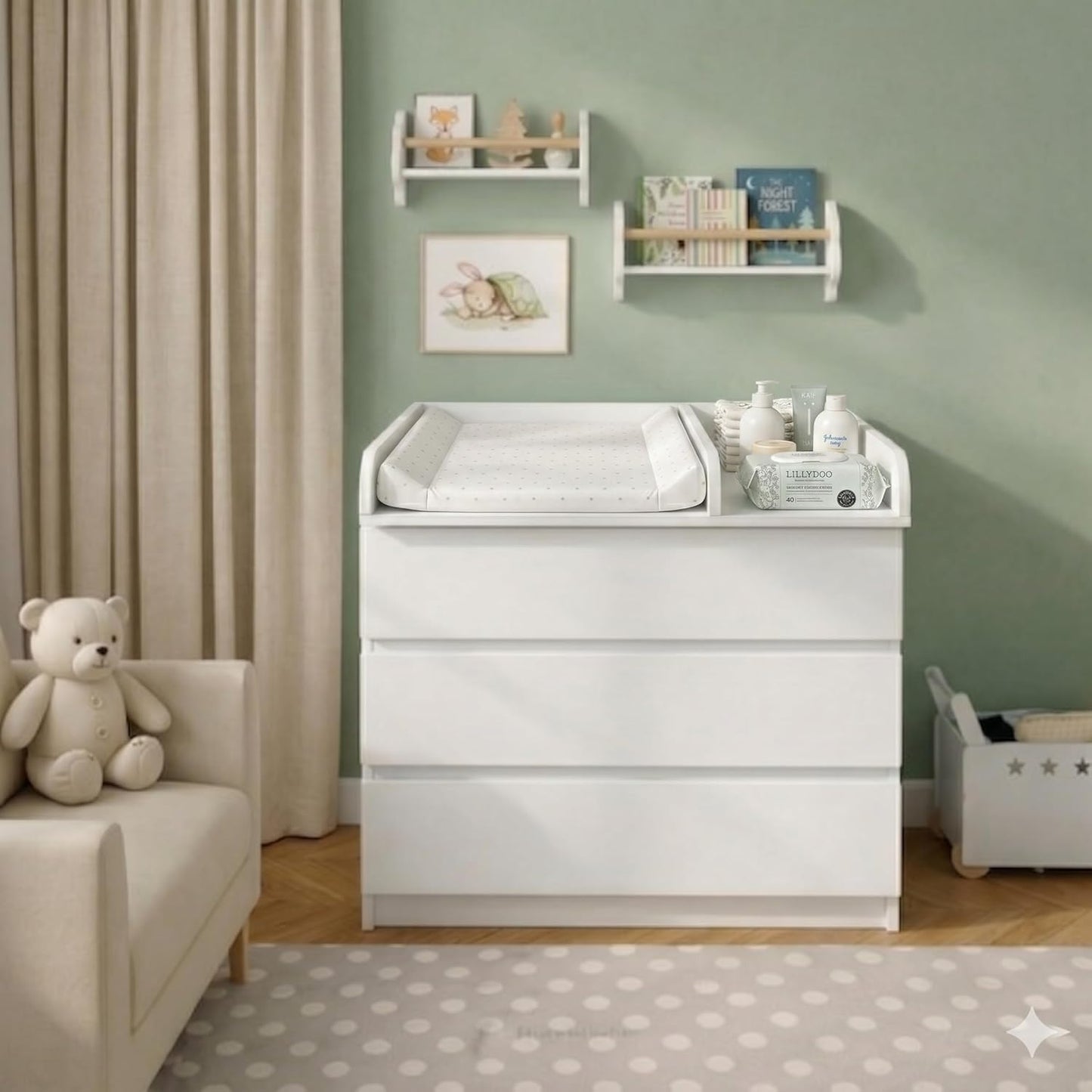 Wickeltischaufsatz mit Trennfach, Weiss 80cm mit Trennfach