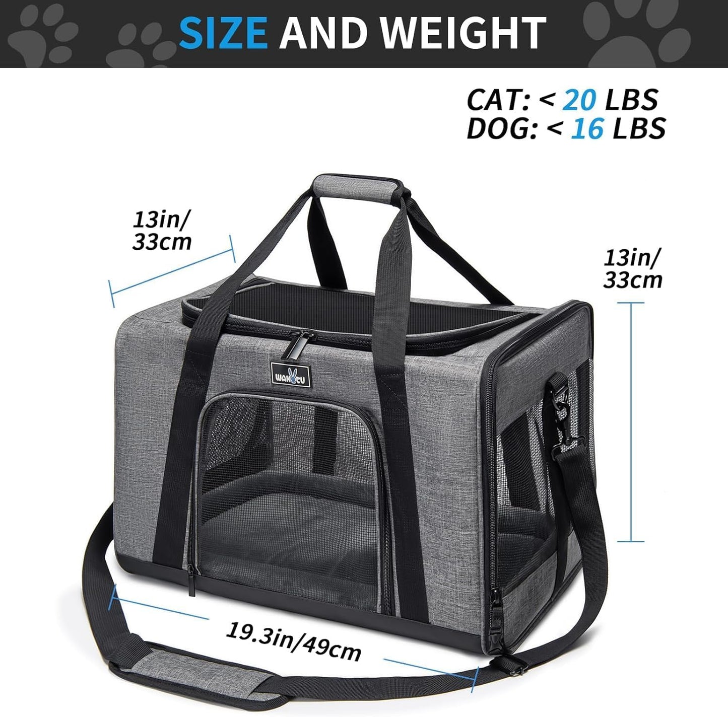 Faltbare Transporttasche für Haustiere (49 x 33 x 33 cm), L 49 x B 33 x H 33 cm, 1.0 Grau